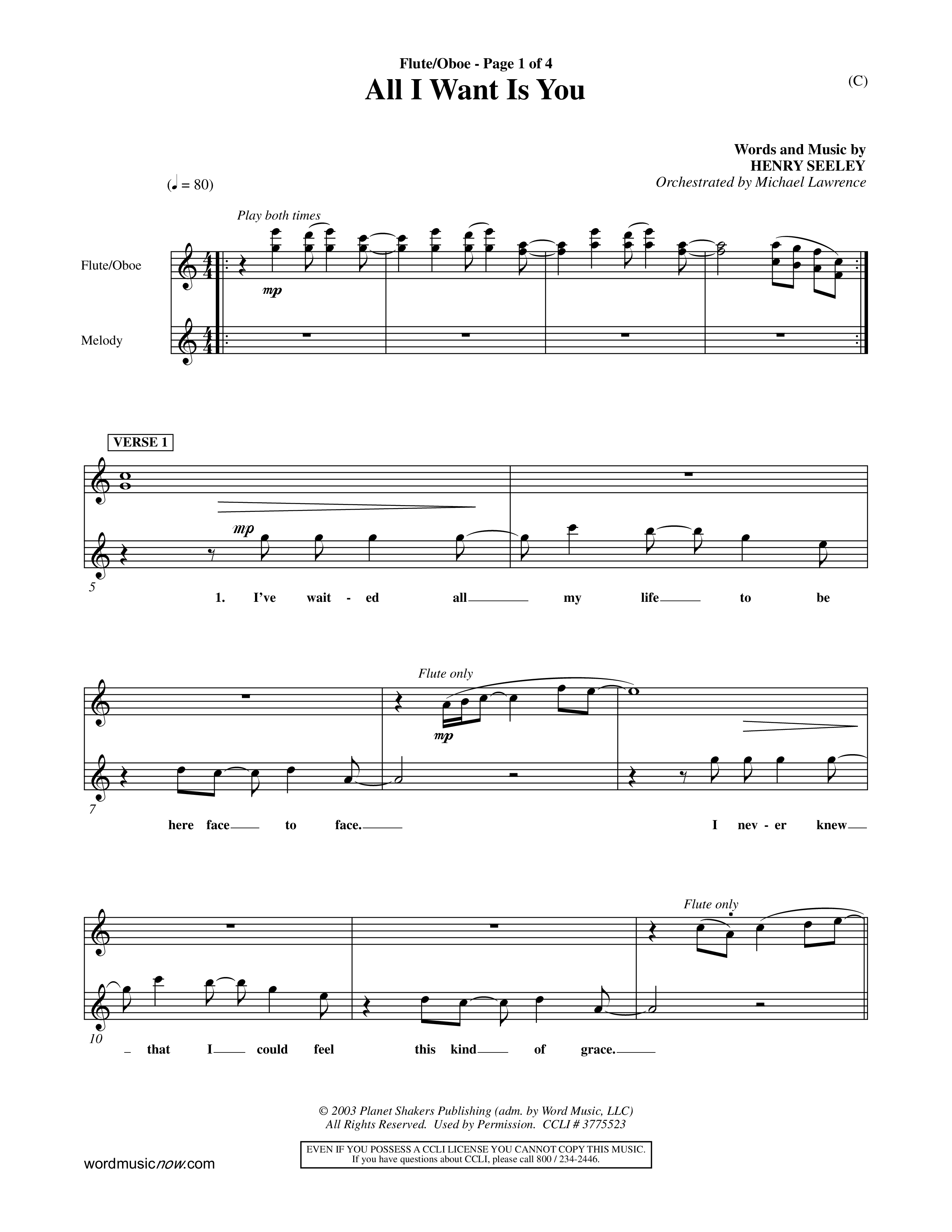 All I Want Is You (Choral Anthem SATB) Flute/Oboe (Word Music Choral / Orch. Michael Lawrence)