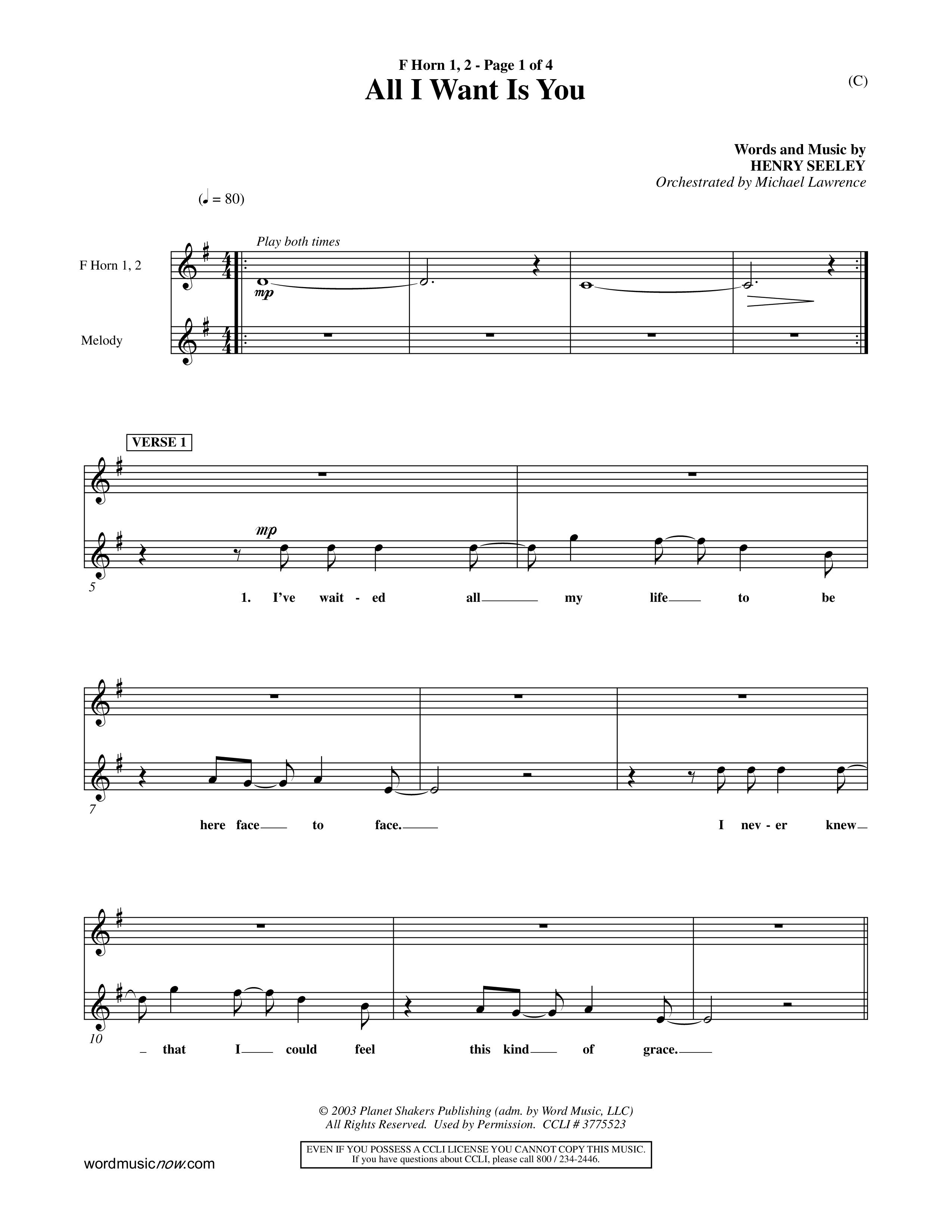 All I Want Is You (Choral Anthem SATB) French Horn (Word Music Choral / Orch. Michael Lawrence)