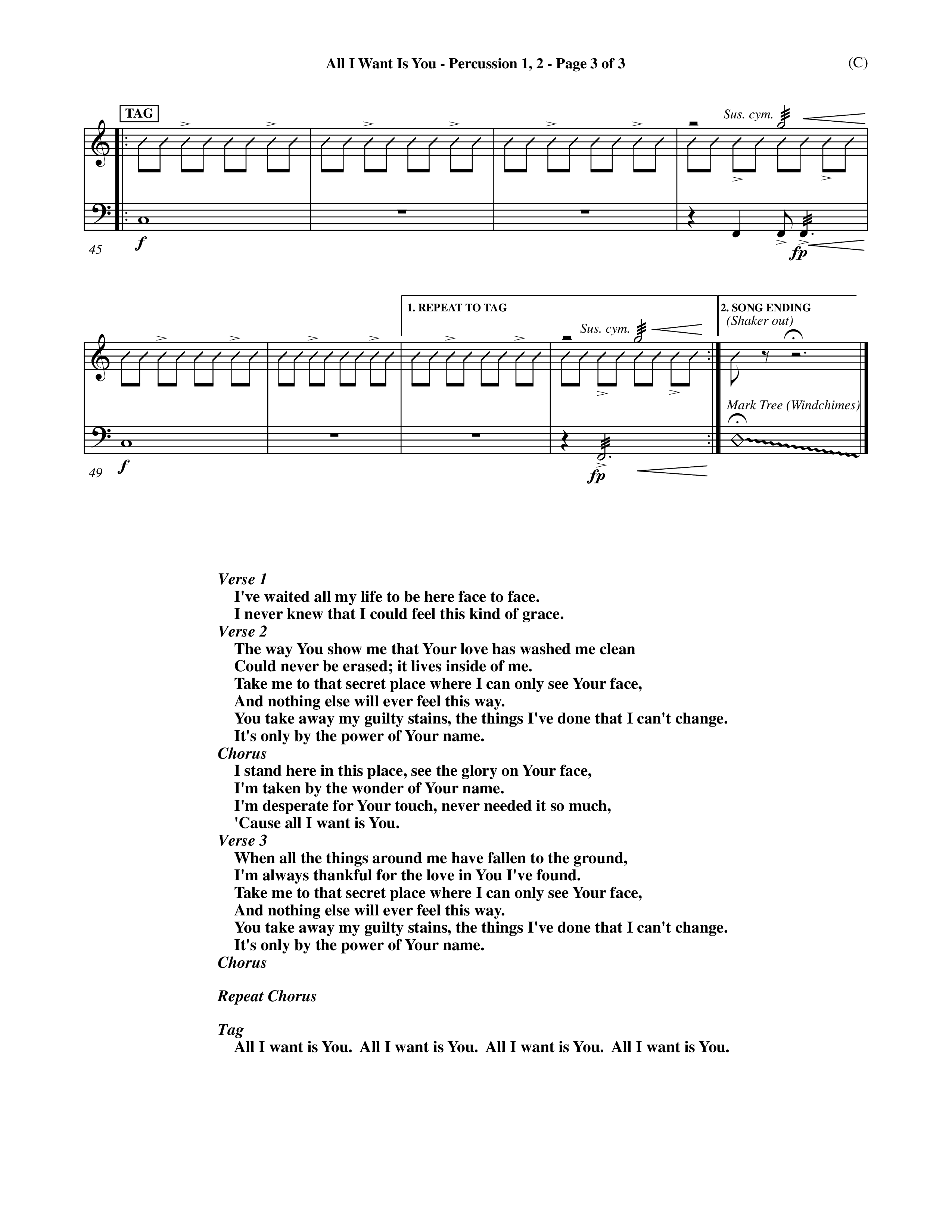 All I Want Is You (Choral Anthem SATB) Percussion 1/2 (Word Music Choral / Orch. Michael Lawrence)