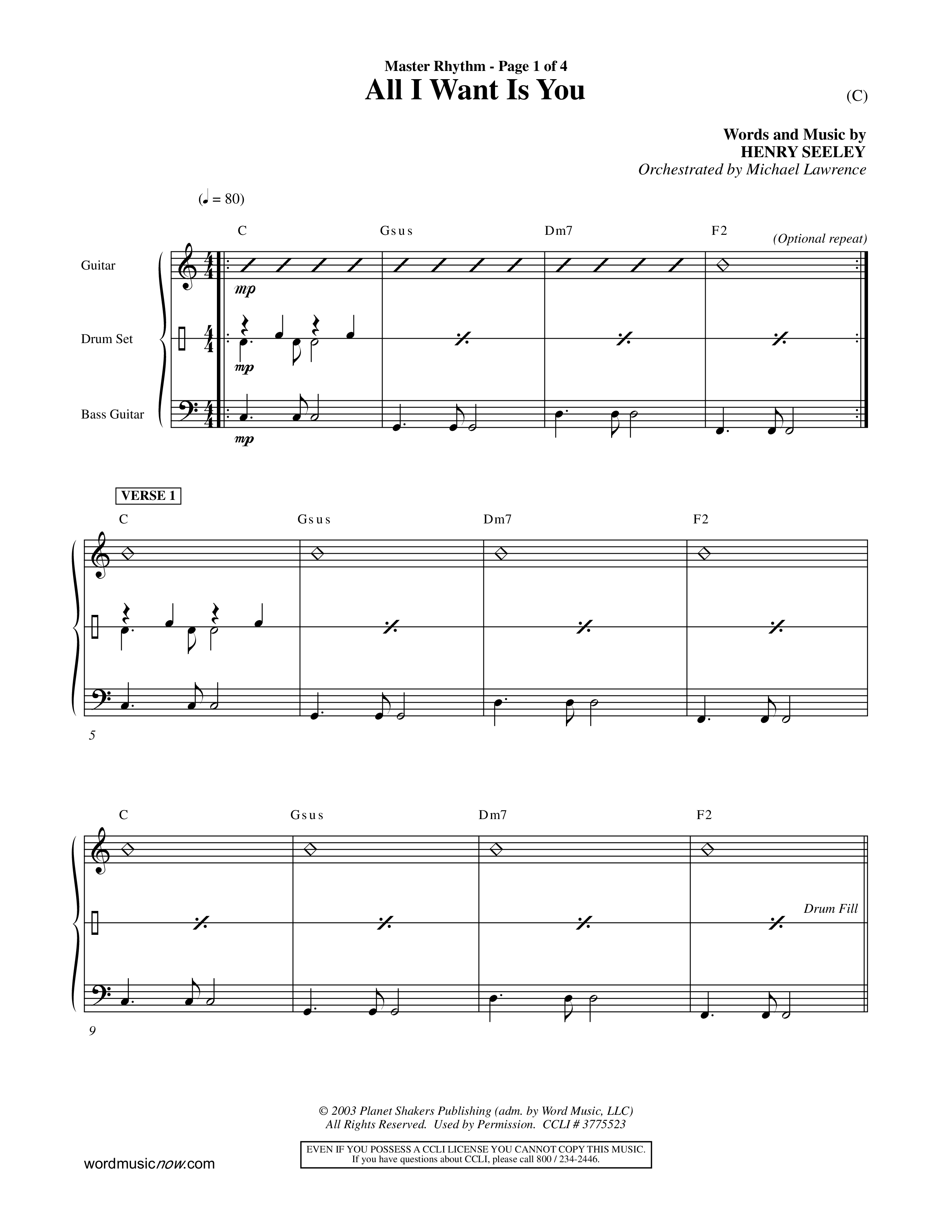All I Want Is You (Choral Anthem SATB) Rhythm Chart (Word Music Choral / Orch. Michael Lawrence)