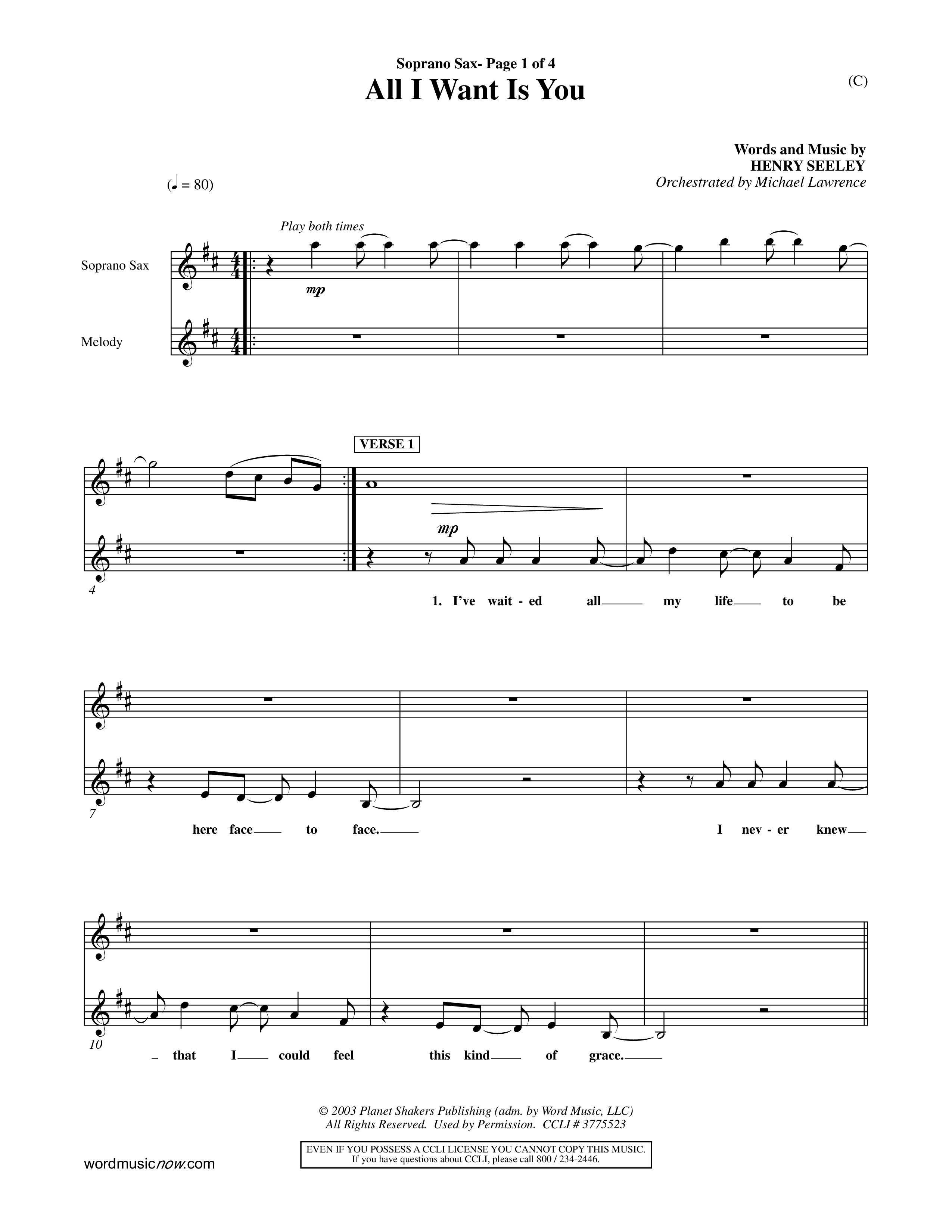 All I Want Is You (Choral Anthem SATB) Saxophone (Word Music Choral / Orch. Michael Lawrence)