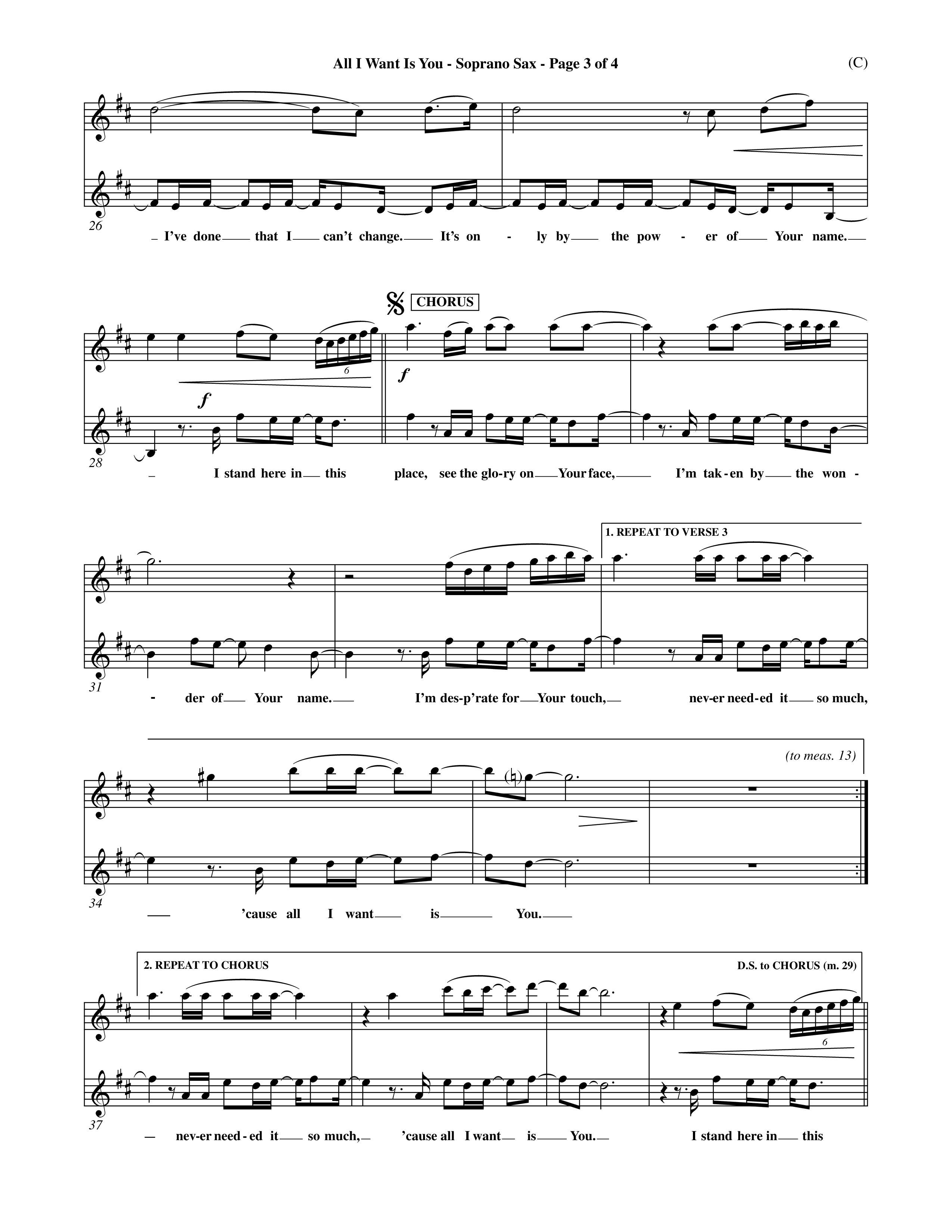 All I Want Is You (Choral Anthem SATB) Saxophone (Word Music Choral / Orch. Michael Lawrence)