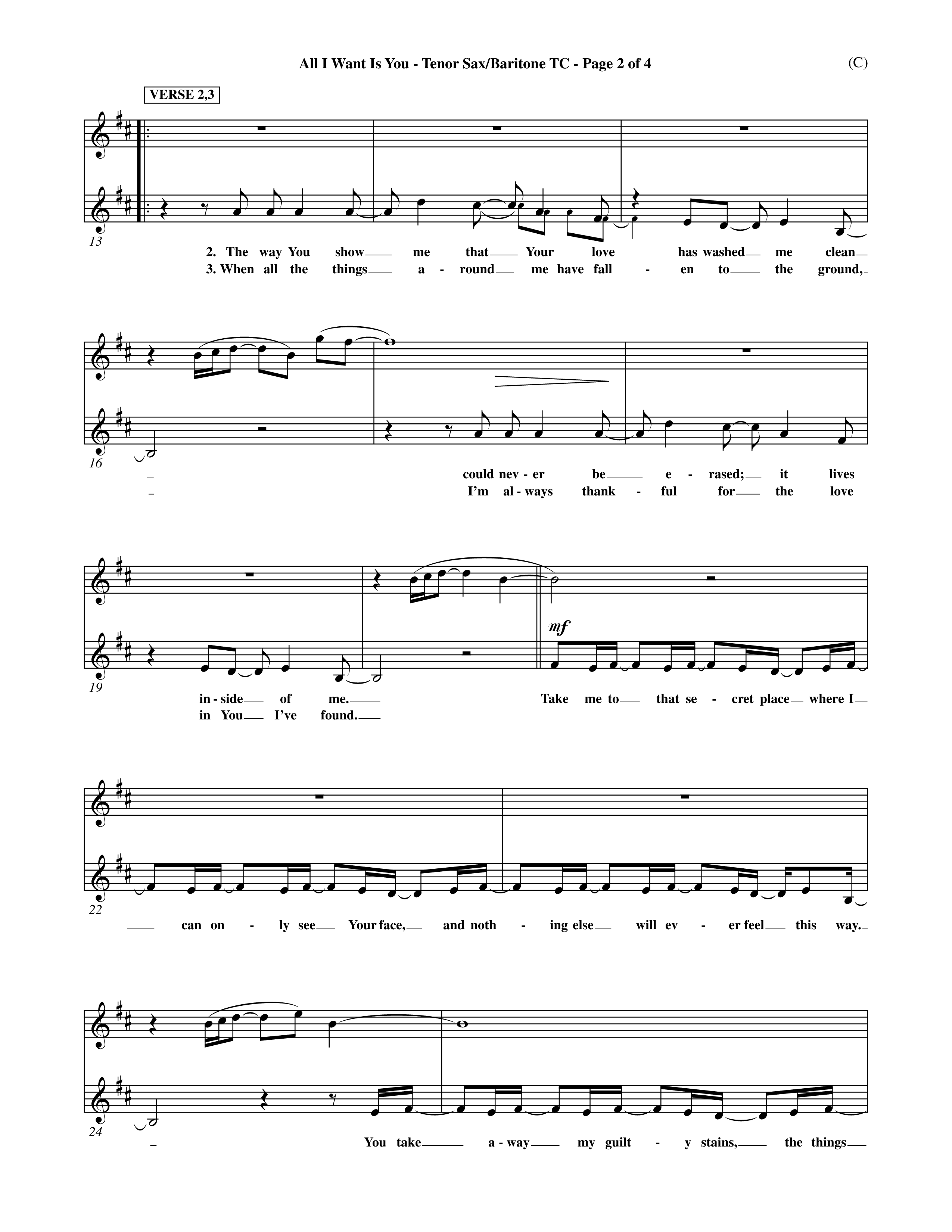 All I Want Is You (Choral Anthem SATB) Tenor Sax/Baritone T.C. (Word Music Choral / Orch. Michael Lawrence)
