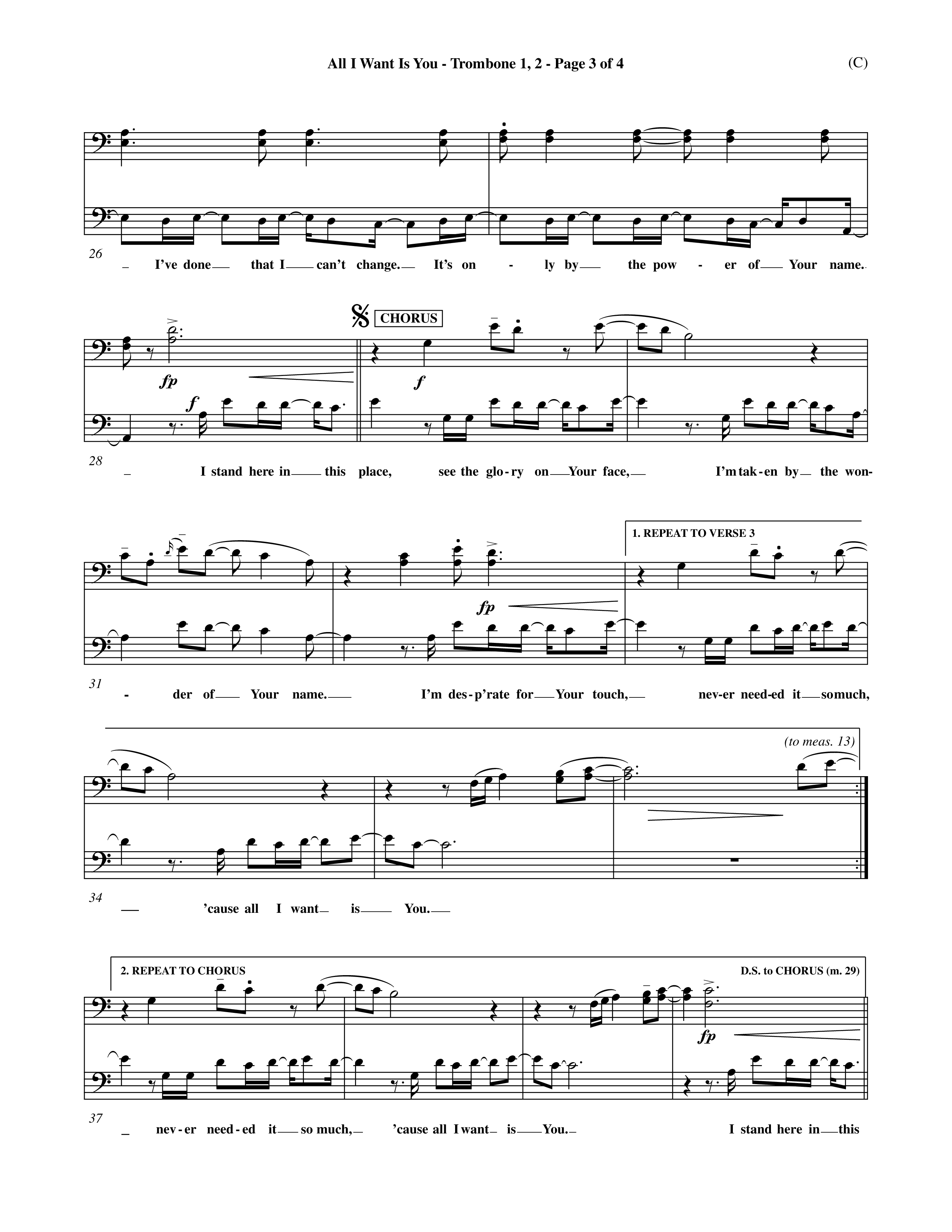 All I Want Is You (Choral Anthem SATB) Trombone 1/2 (Word Music Choral / Orch. Michael Lawrence)