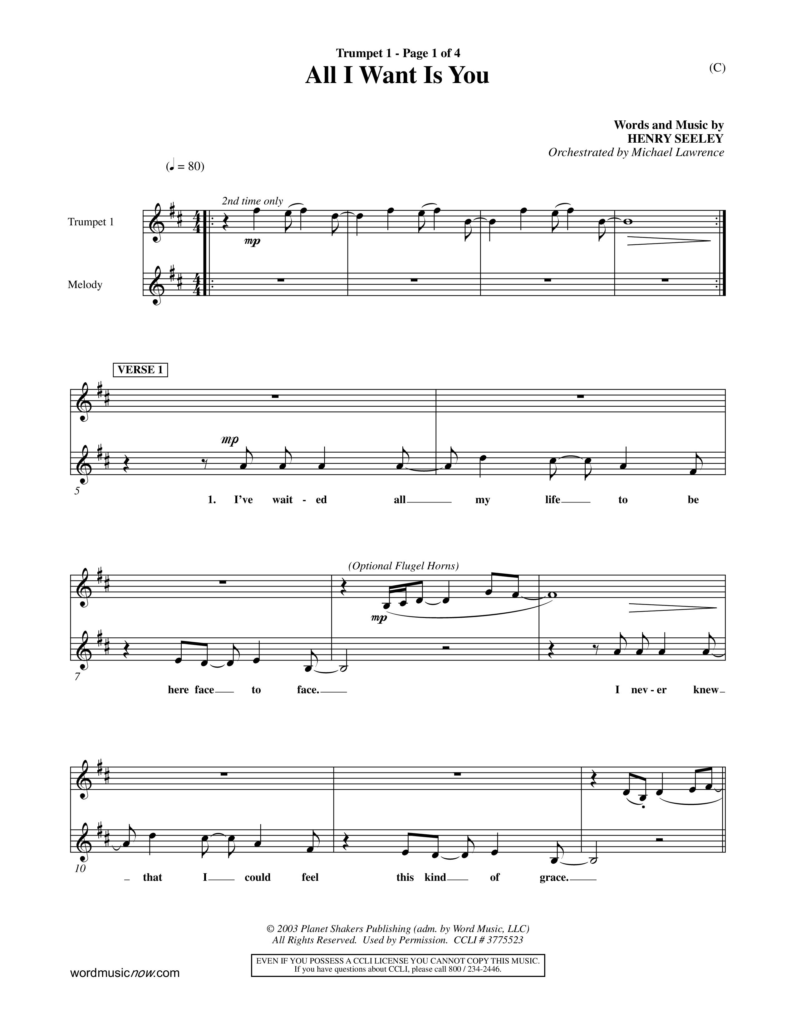 All I Want Is You (Choral Anthem SATB) Trumpet 1 (Word Music Choral / Orch. Michael Lawrence)