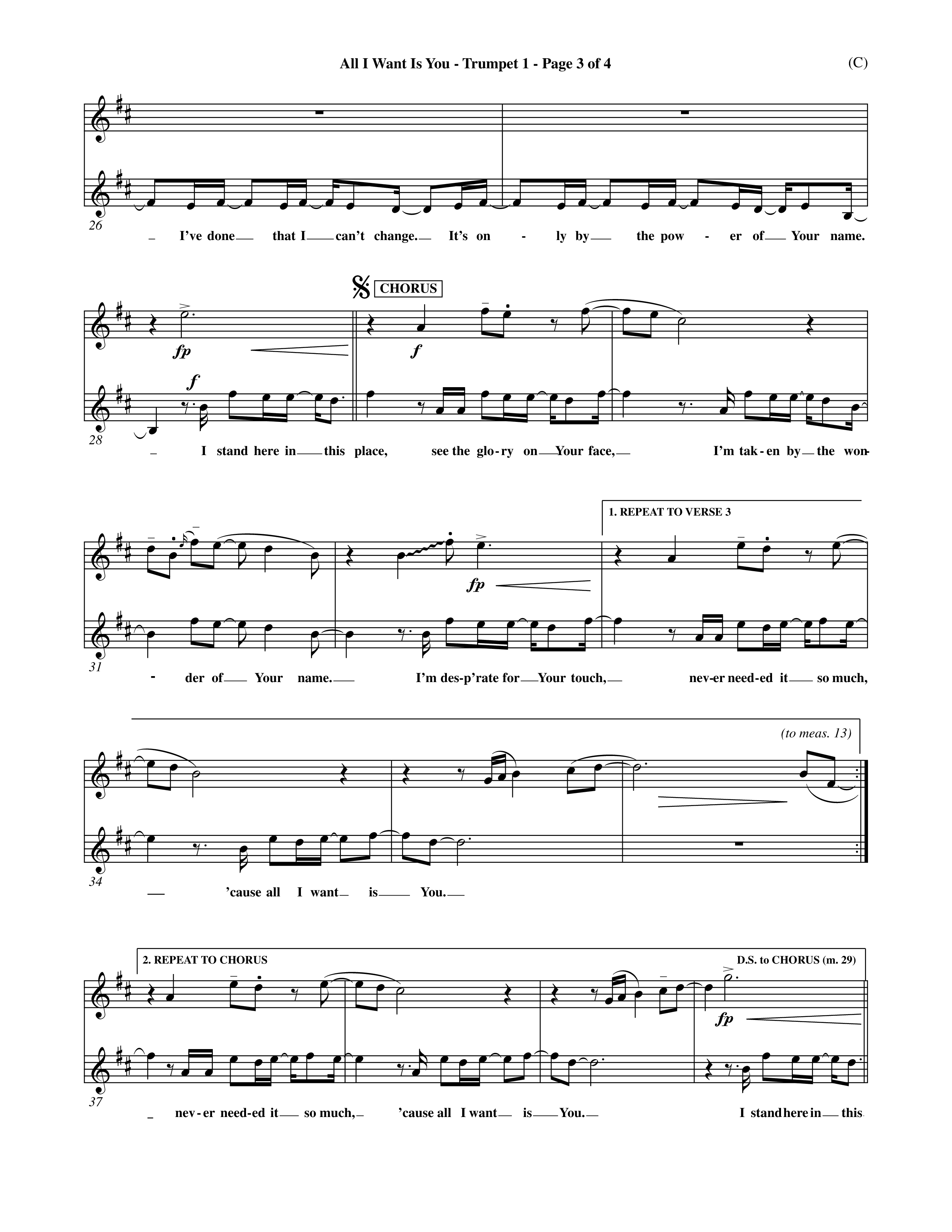All I Want Is You (Choral Anthem SATB) Trumpet 1 (Word Music Choral / Orch. Michael Lawrence)