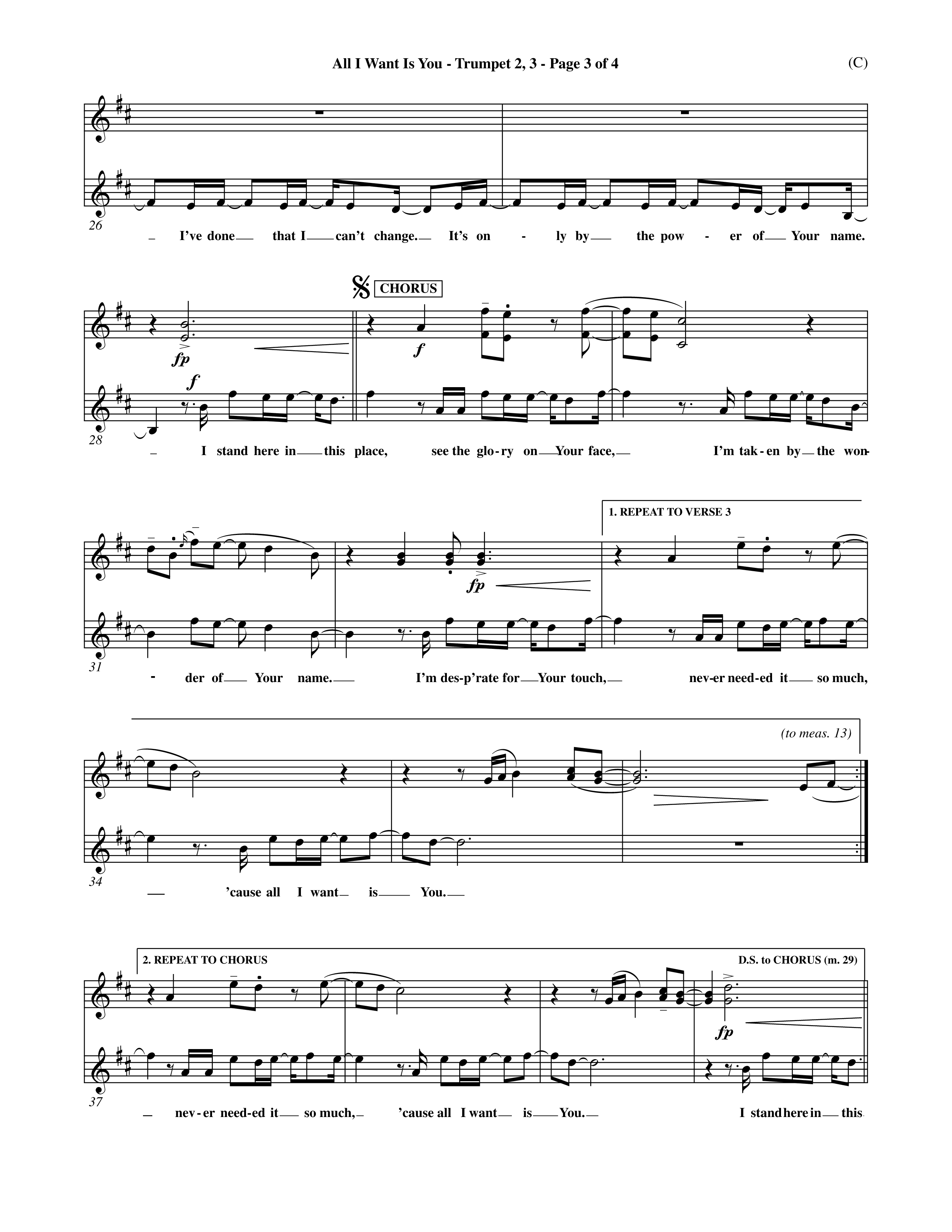 All I Want Is You (Choral Anthem SATB) Trumpet 2/3 (Word Music Choral / Orch. Michael Lawrence)