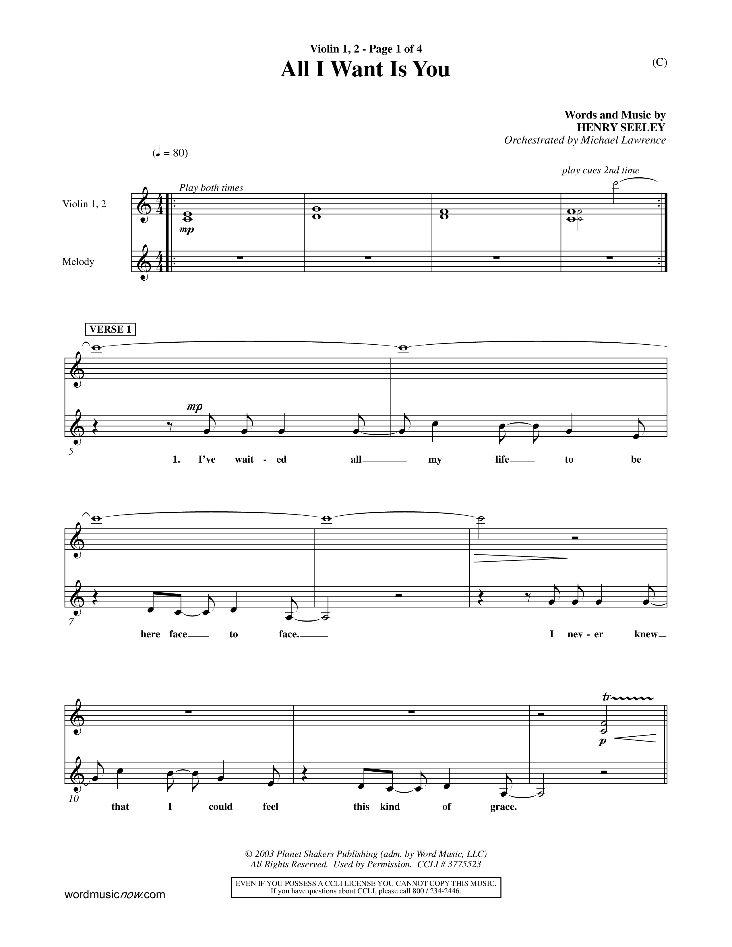 All I Want Is You (Choral Anthem SATB) Violin 1/2 (Word Music Choral / Orch. Michael Lawrence)