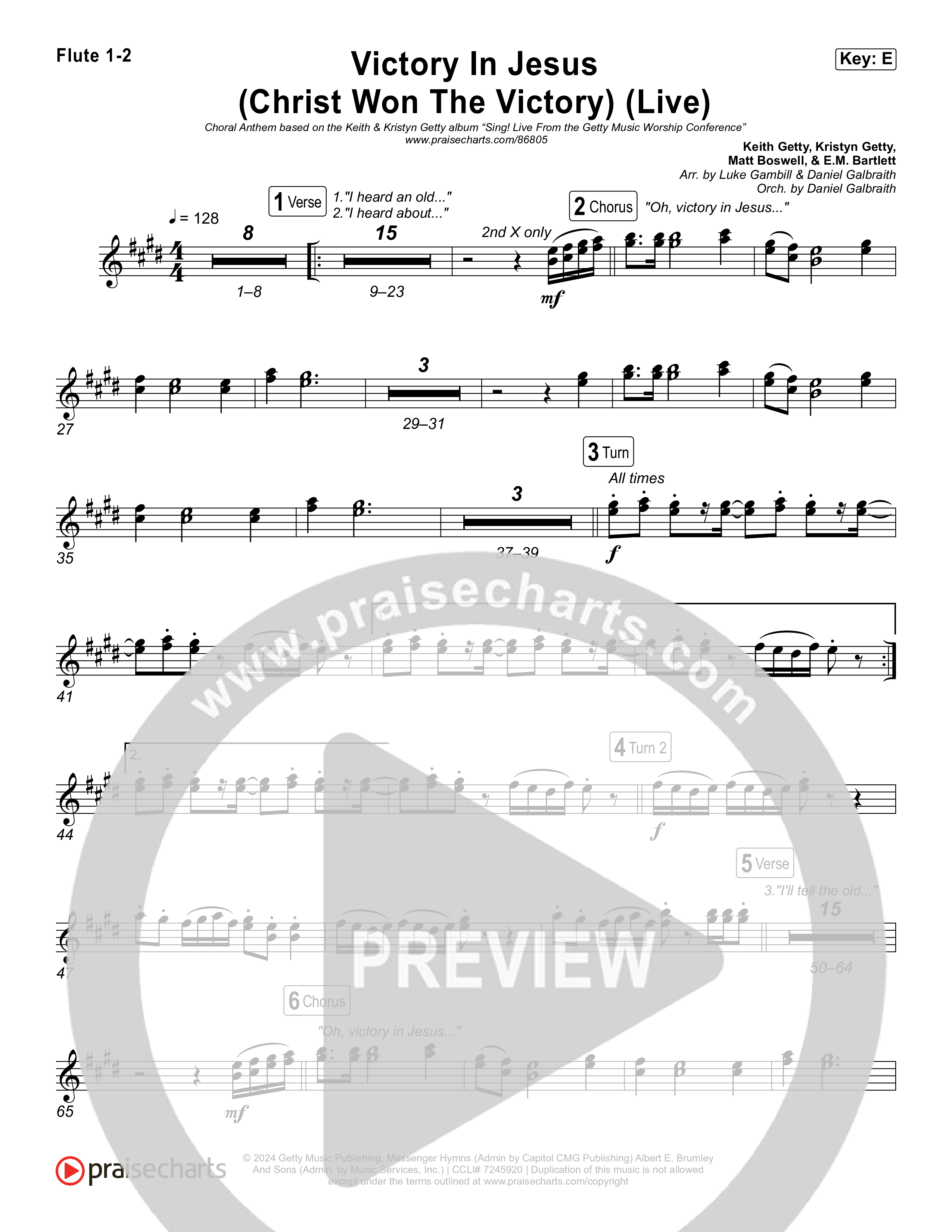 Victory In Jesus (Christ Won The Victory) (Choral Anthem SATB) Flute 1,2 (Keith & Kristyn Getty / Matt Boswell / Arr. Luke Gambill)