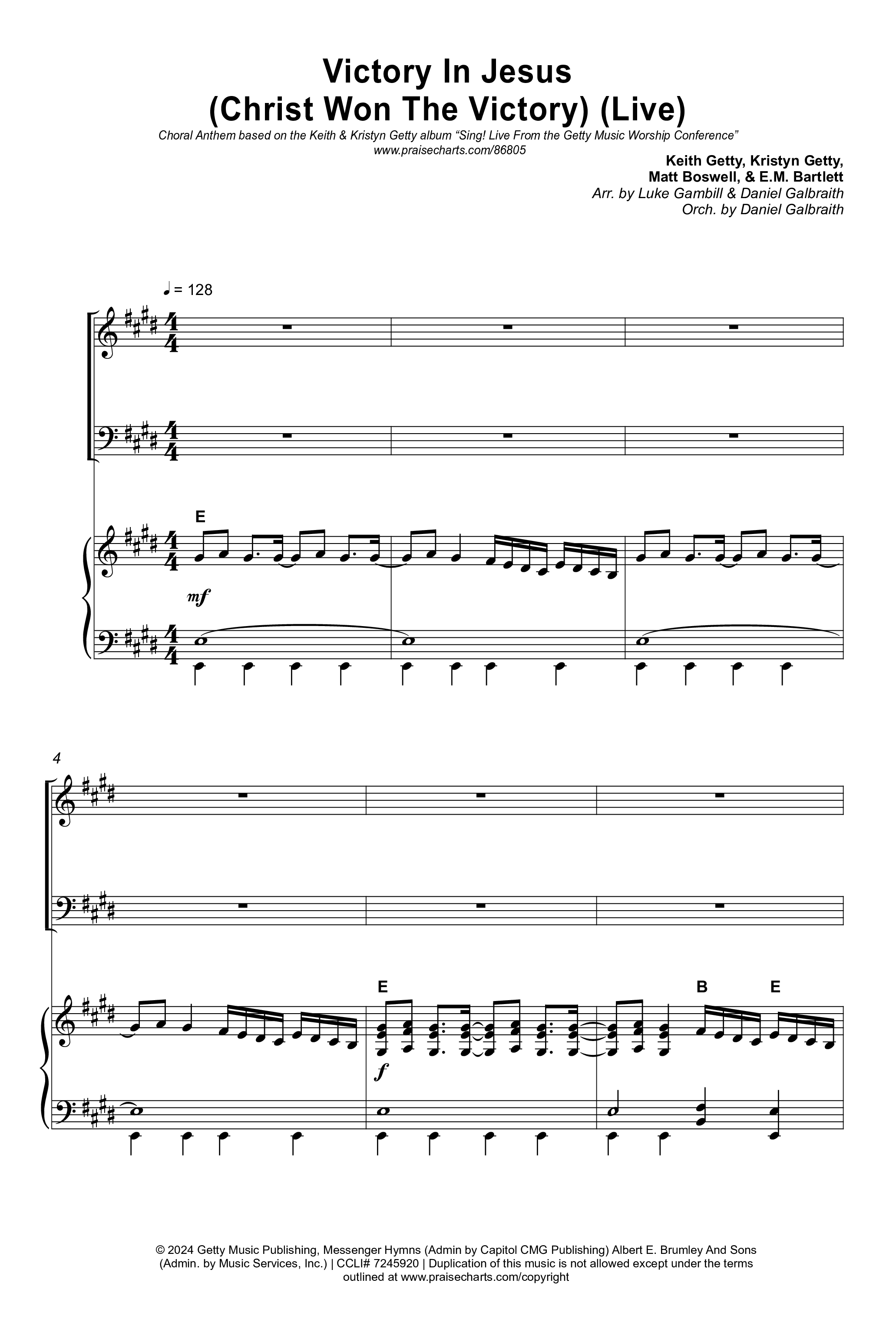 Victory In Jesus (Christ Won The Victory) (Choral Anthem SATB) Octavo (SATB & Pno) (Keith & Kristyn Getty / Matt Boswell / Arr. Luke Gambill)