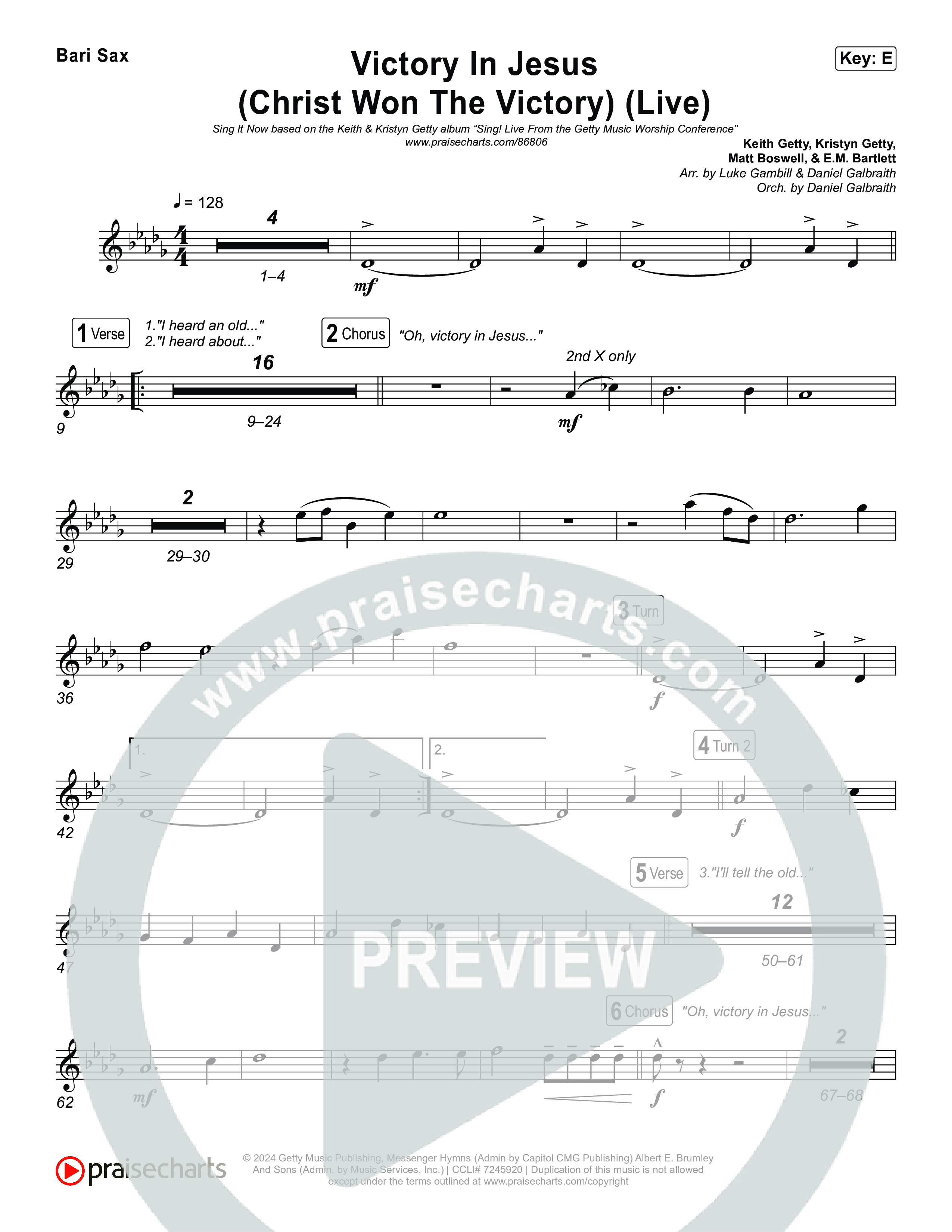 Victory In Jesus (Christ Won The Victory) (Sing It Now) Bari Sax (Keith & Kristyn Getty / Matt Boswell / Arr. Luke Gambill)