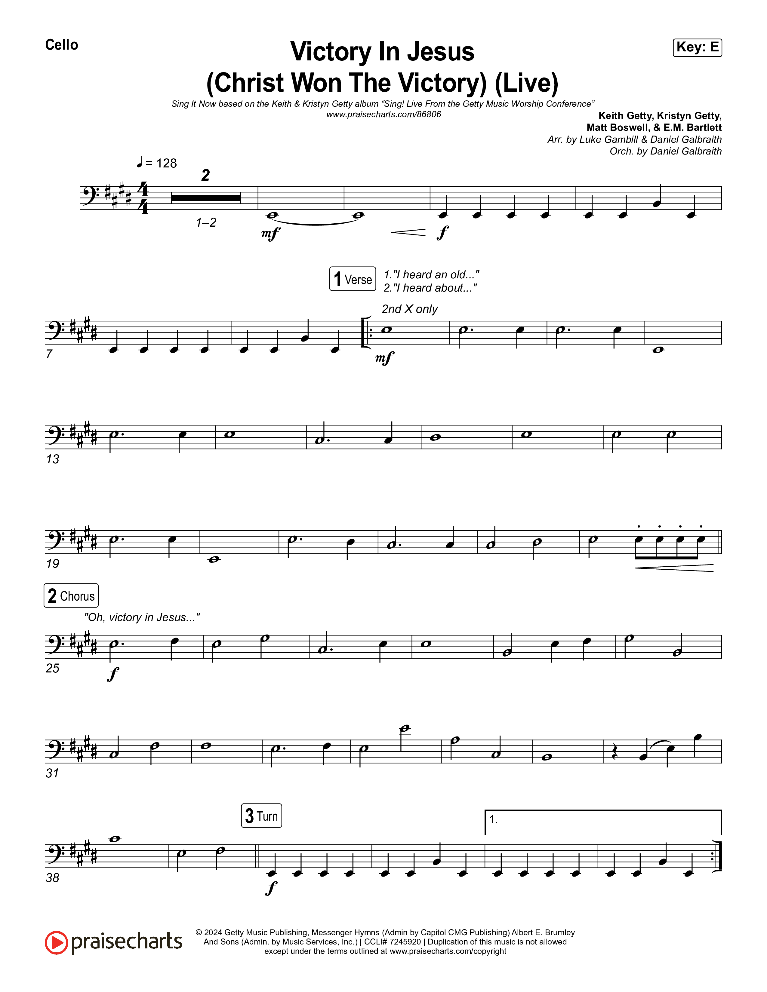 Victory In Jesus (Christ Won The Victory) (Sing It Now) Cello (Keith & Kristyn Getty / Matt Boswell / Arr. Luke Gambill)