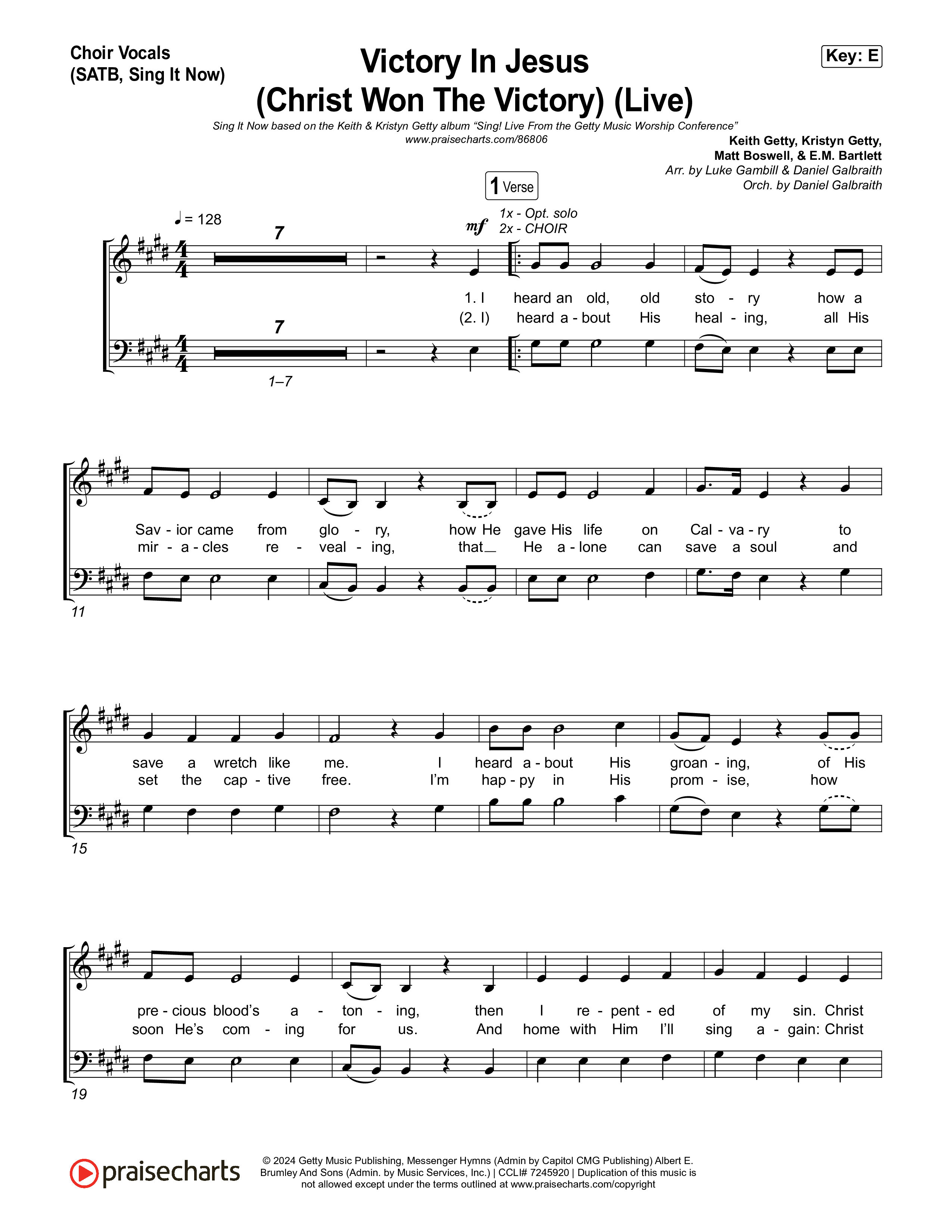 Victory In Jesus (Christ Won The Victory) (Sing It Now) Choir Sheet (SATB) (Keith & Kristyn Getty / Matt Boswell / Arr. Luke Gambill)