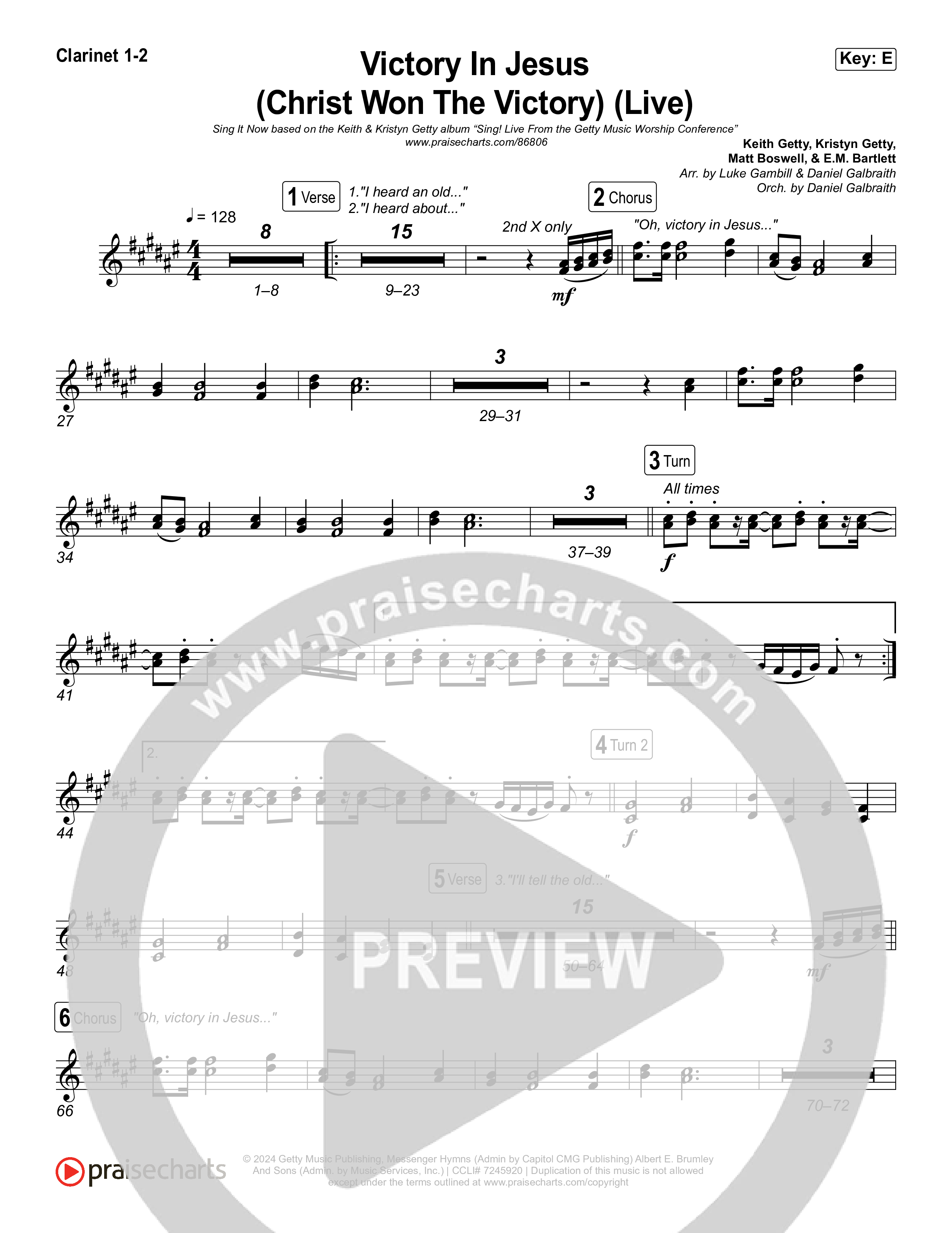 Victory In Jesus (Christ Won The Victory) (Sing It Now) Clarinet 1/2 (Keith & Kristyn Getty / Matt Boswell / Arr. Luke Gambill)