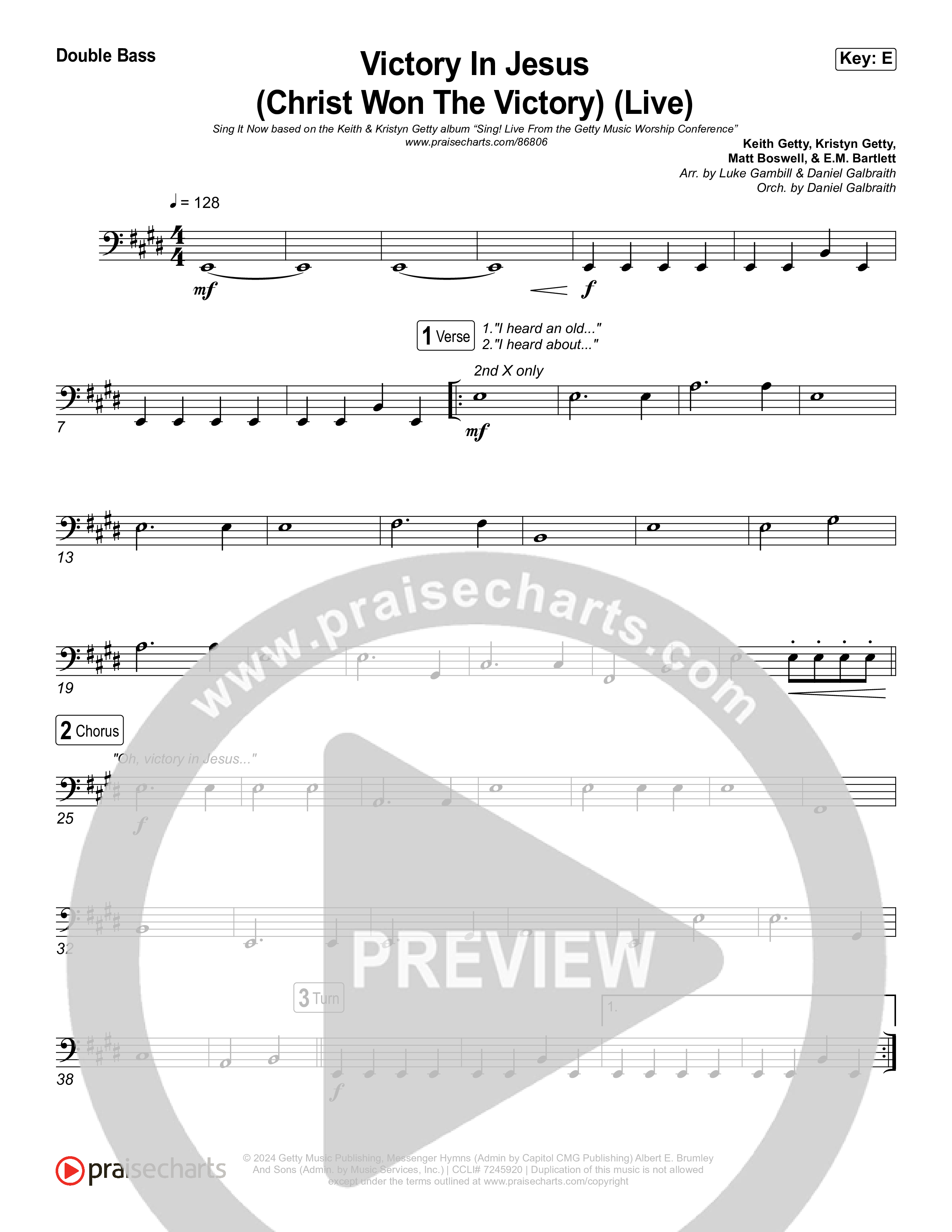 Victory In Jesus (Christ Won The Victory) (Sing It Now) Double Bass (Keith & Kristyn Getty / Matt Boswell / Arr. Luke Gambill)