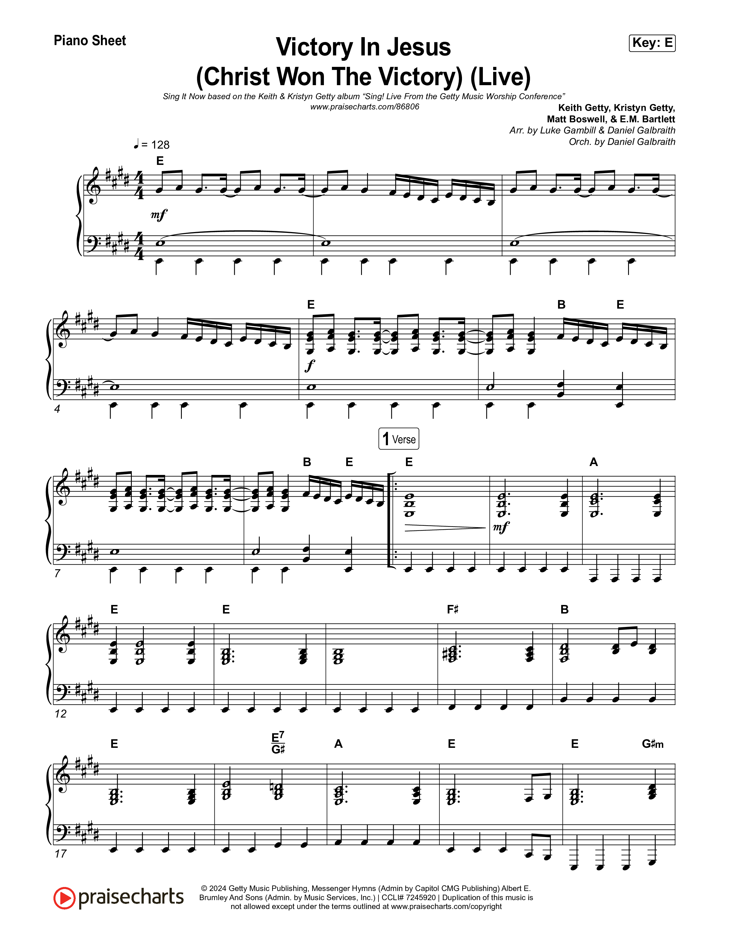 Victory In Jesus (Christ Won The Victory) (Sing It Now) Piano Sheet (Keith & Kristyn Getty / Matt Boswell / Arr. Luke Gambill)