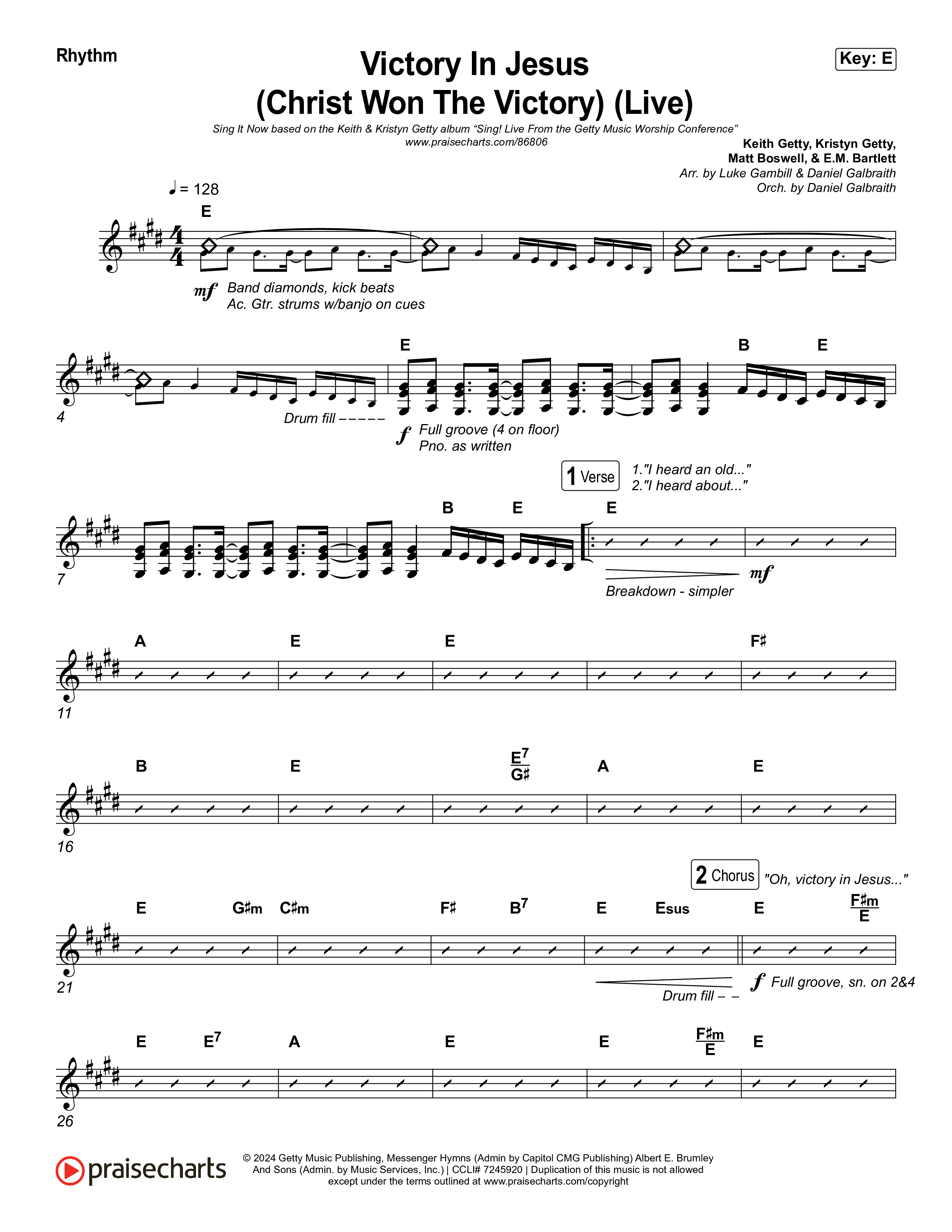 Victory In Jesus (Christ Won The Victory) (Sing It Now) Rhythm Chart (Keith & Kristyn Getty / Matt Boswell / Arr. Luke Gambill)