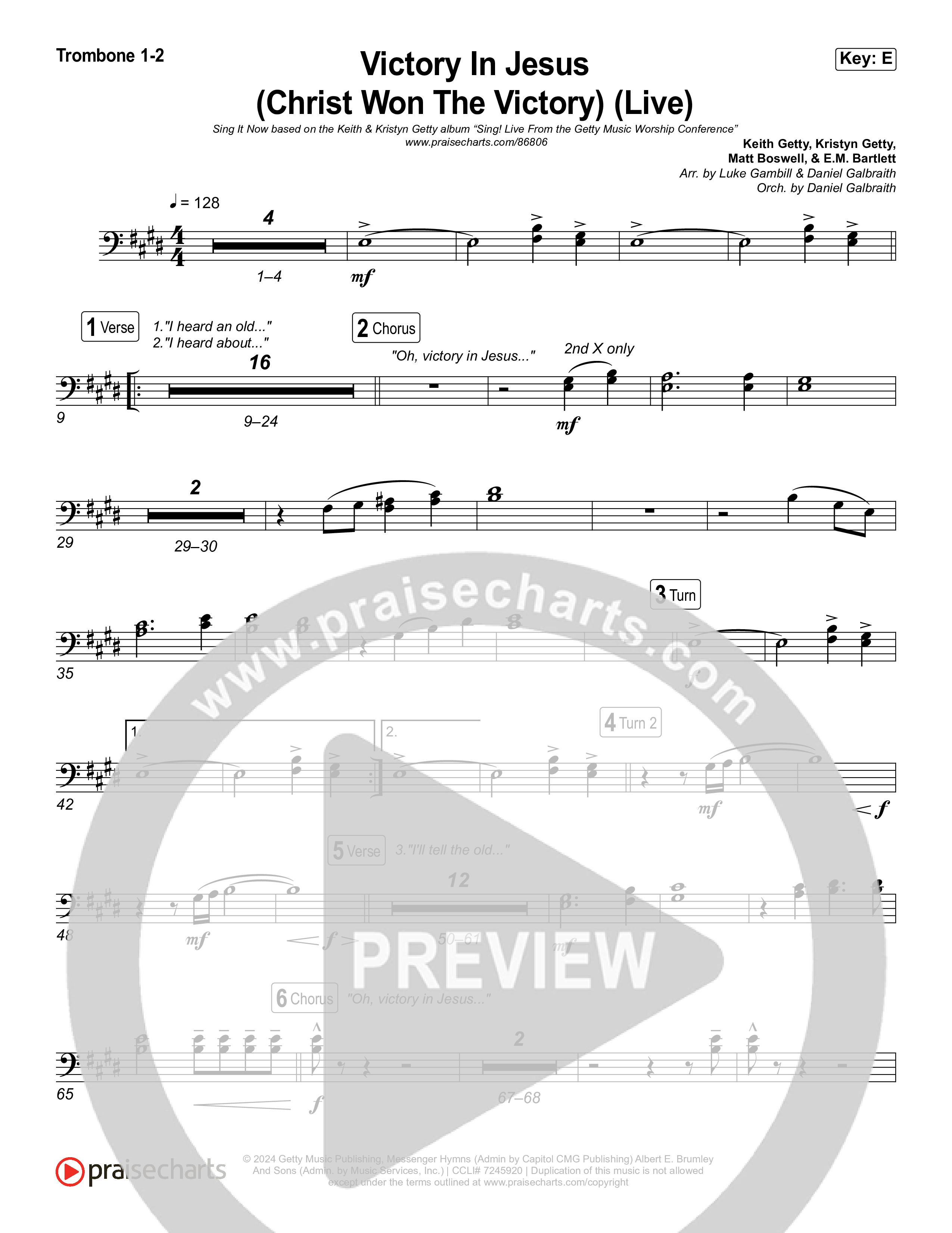 Victory In Jesus (Christ Won The Victory) (Sing It Now) Trombone 1/2 (Keith & Kristyn Getty / Matt Boswell / Arr. Luke Gambill)