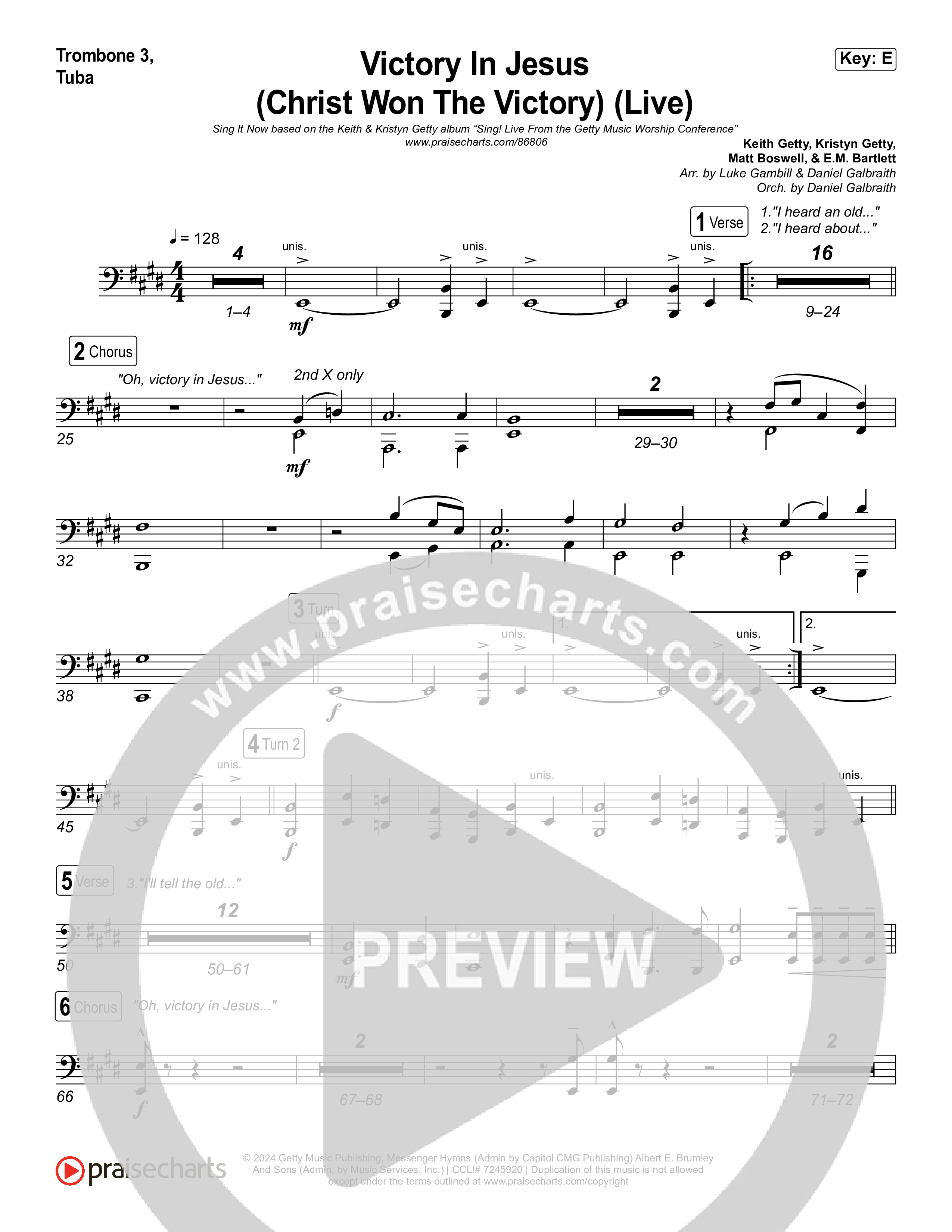 Victory In Jesus (Christ Won The Victory) (Sing It Now) Trombone 3/Tuba (Keith & Kristyn Getty / Matt Boswell / Arr. Luke Gambill)