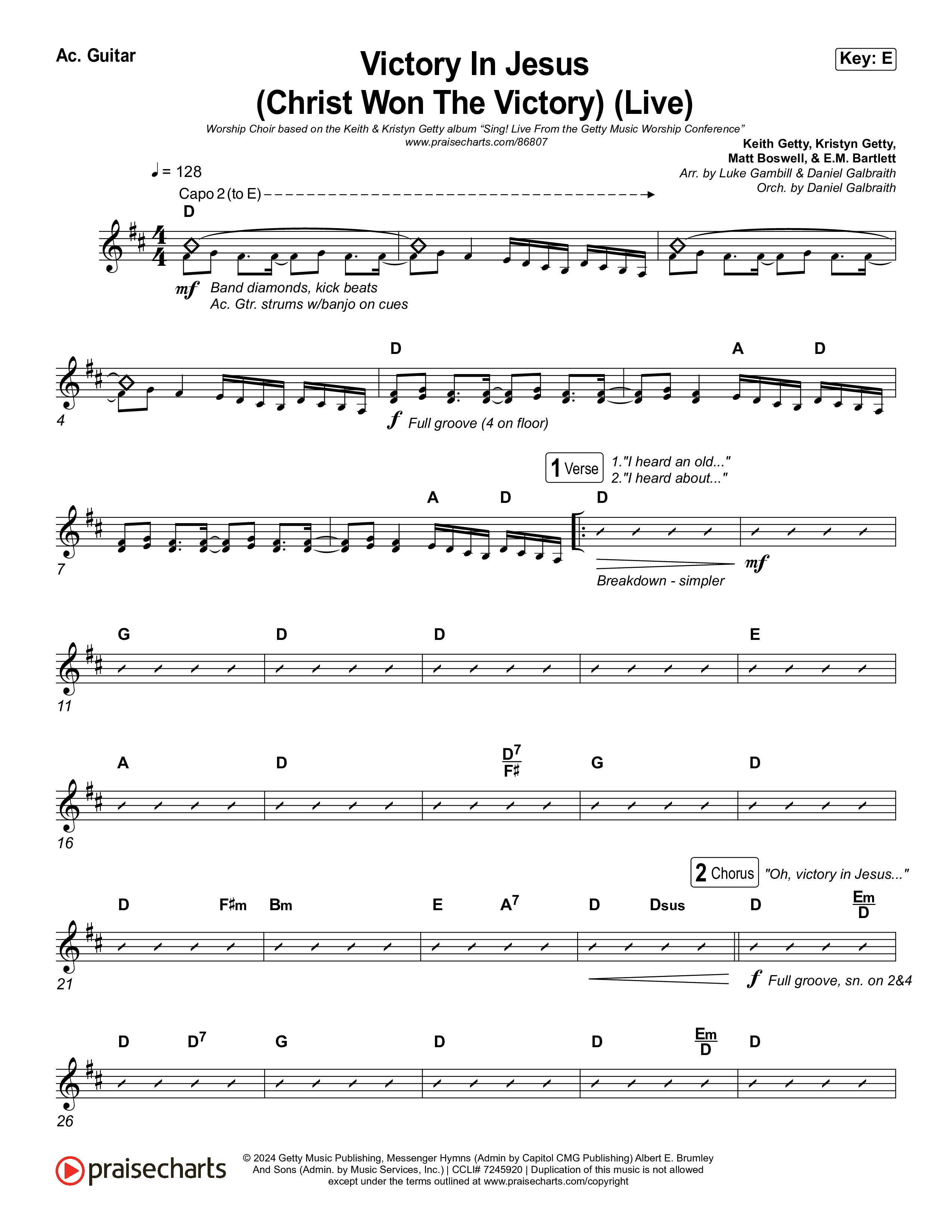 Victory In Jesus (Christ Won The Victory) (Worship Choir/SAB) Acoustic Guitar (Keith & Kristyn Getty / Matt Boswell / Arr. Luke Gambill)