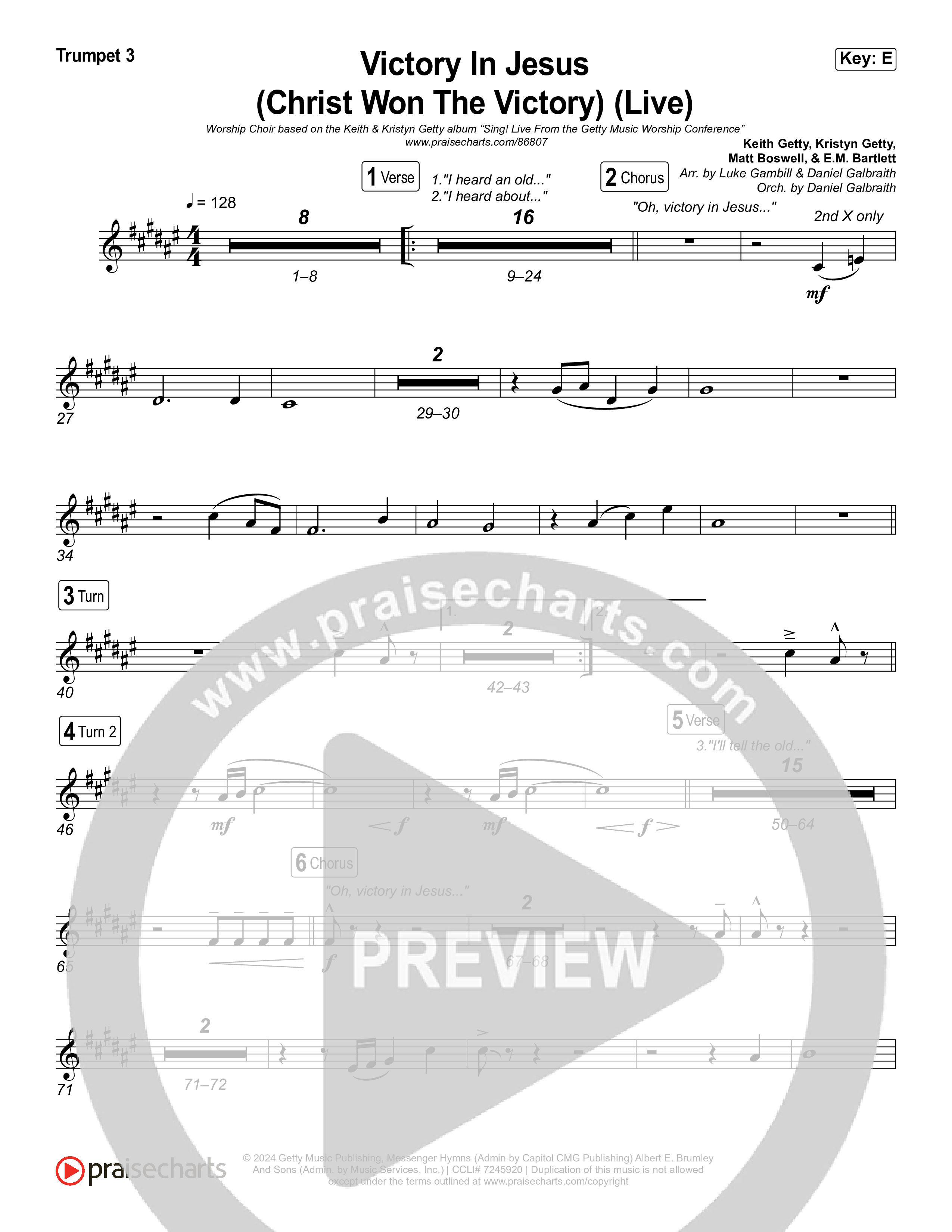 Victory In Jesus (Christ Won The Victory) (Worship Choir/SAB) Trumpet 3 (Keith & Kristyn Getty / Matt Boswell / Arr. Luke Gambill)