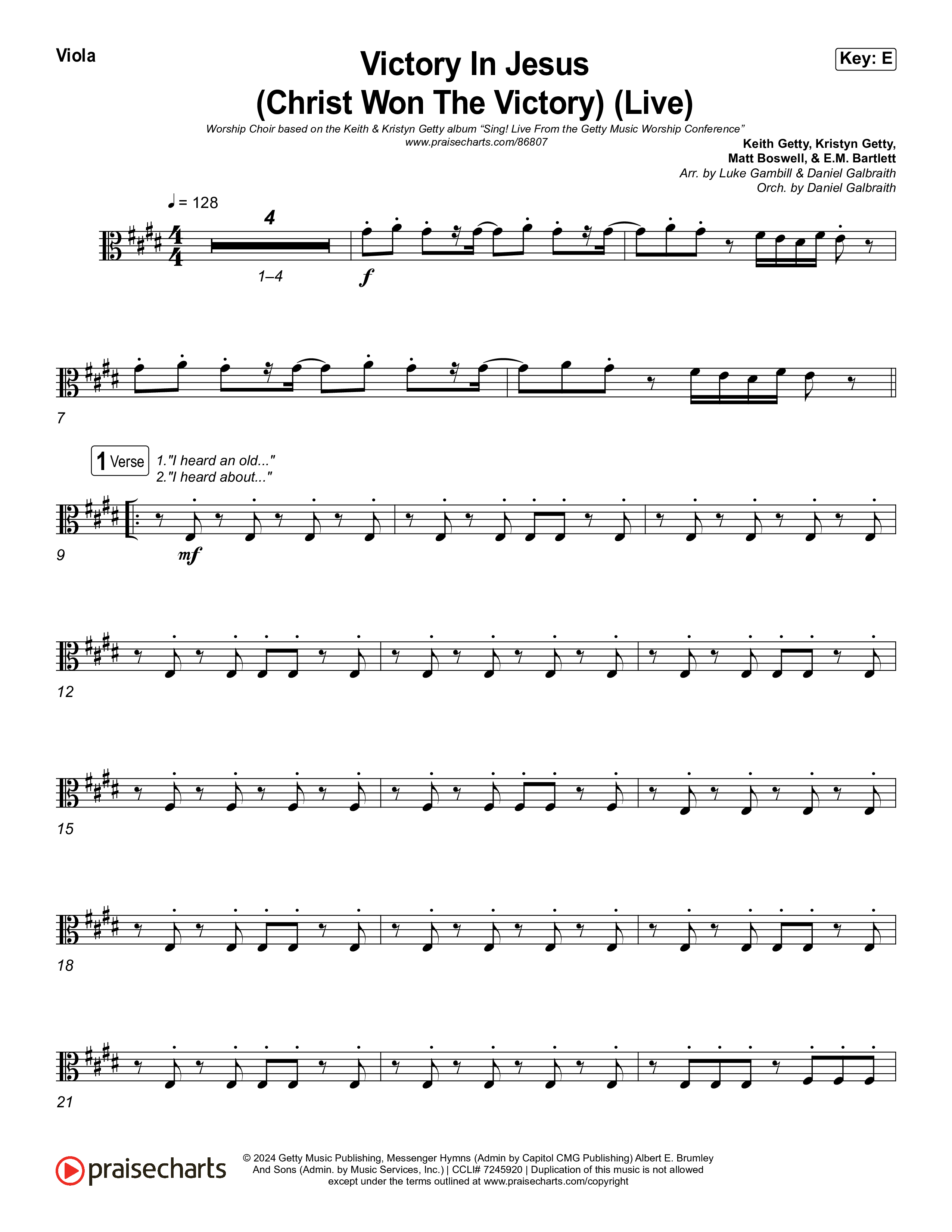 Victory In Jesus (Christ Won The Victory) (Worship Choir/SAB) Viola (Keith & Kristyn Getty / Matt Boswell / Arr. Luke Gambill)