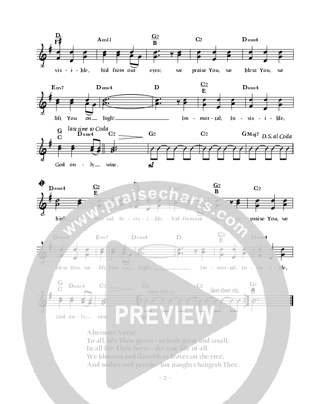 Immortal Invisible (God Only Wise) Lead Sheet (Scott Wesley Brown)