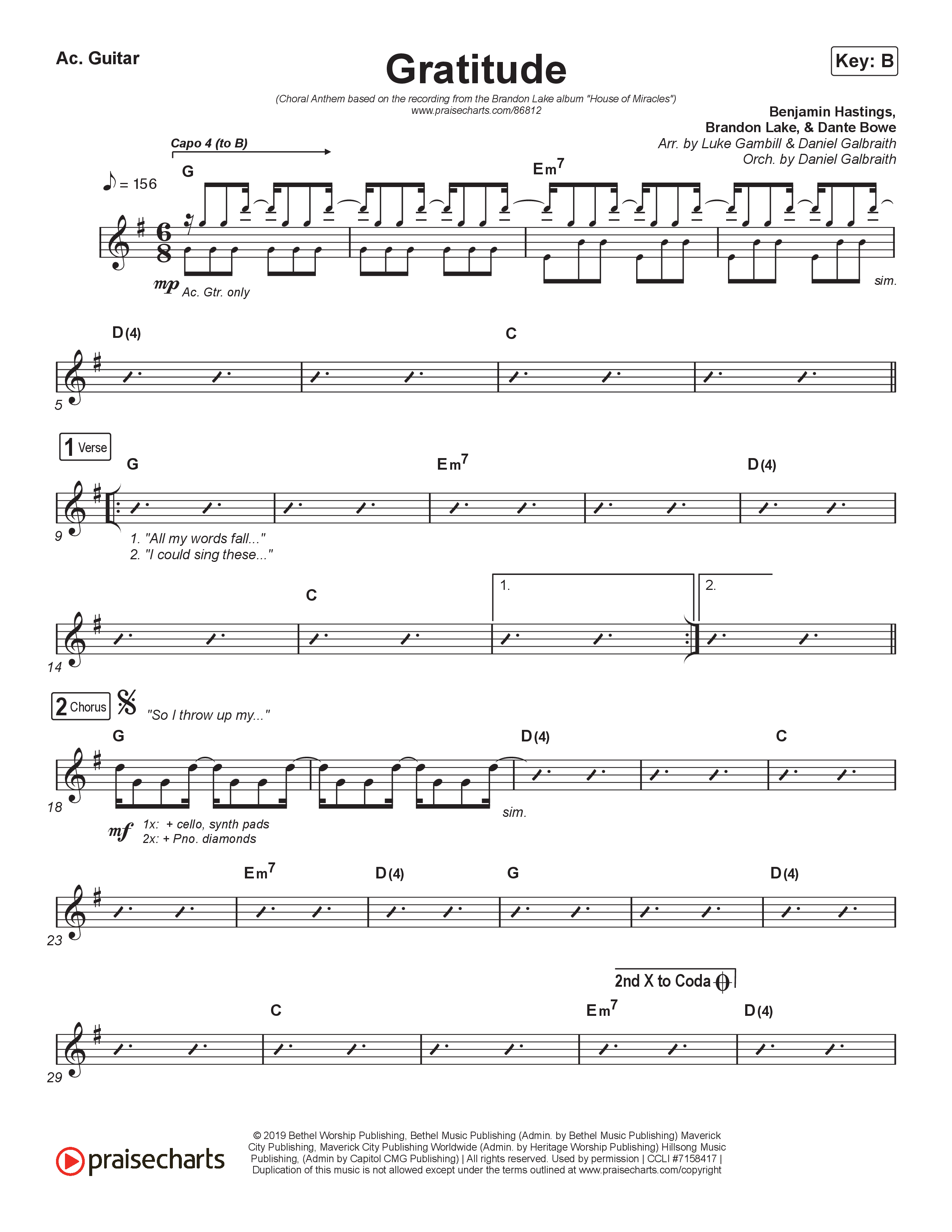 Gratitude (Choral Anthem SATB) Acoustic Guitar (Brandon Lake / Arr. Luke Gambill)