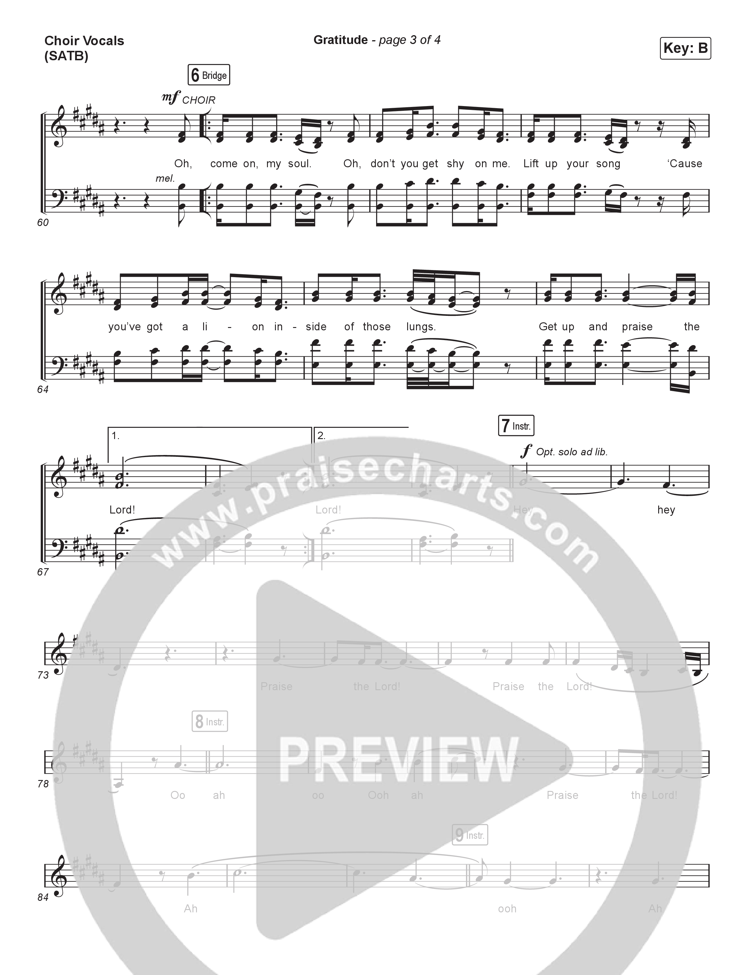 Gratitude (Choral Anthem SATB) Choir Sheet (SATB) (Brandon Lake / Arr. Luke Gambill)