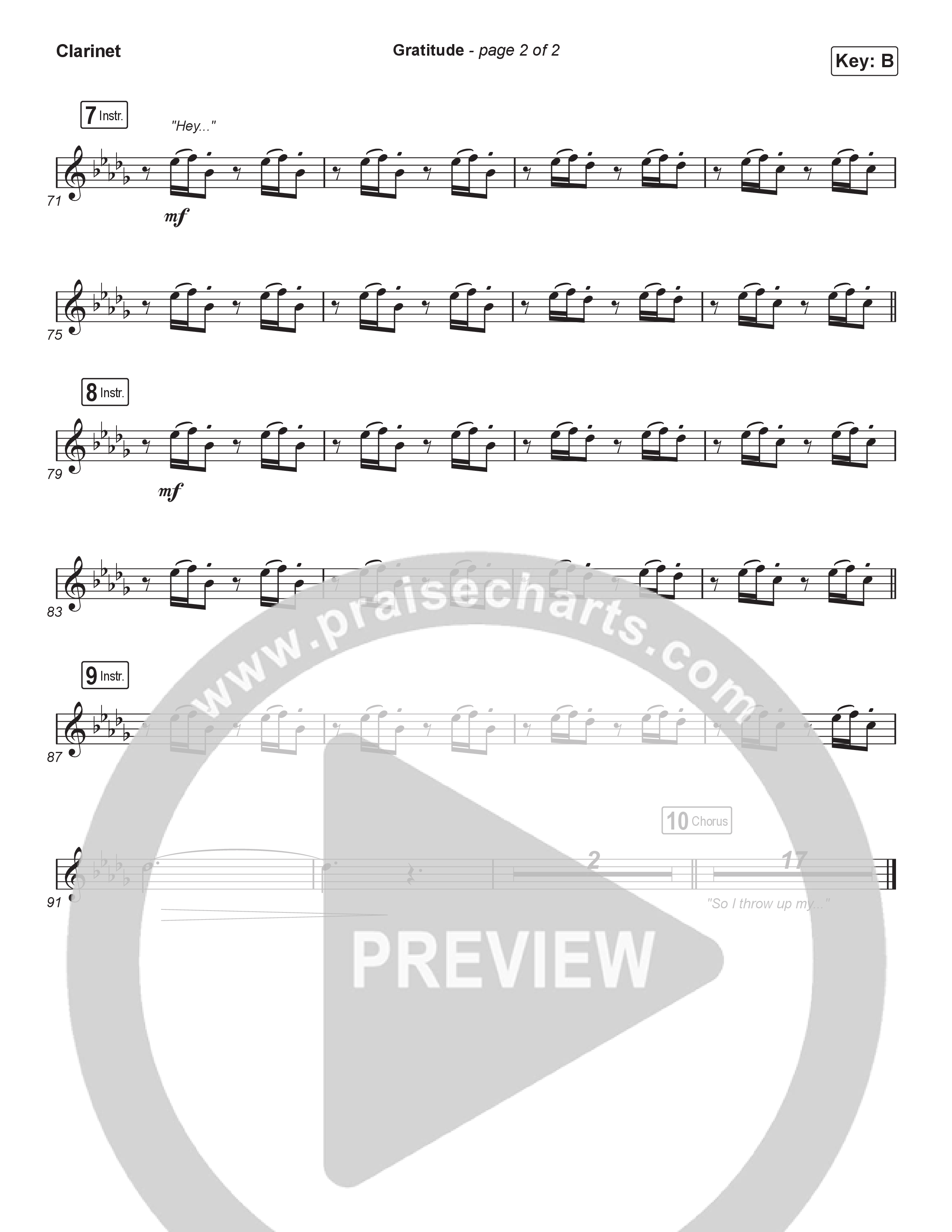 Gratitude (Choral Anthem SATB) Clarinet 1,2 (Brandon Lake / Arr. Luke Gambill)