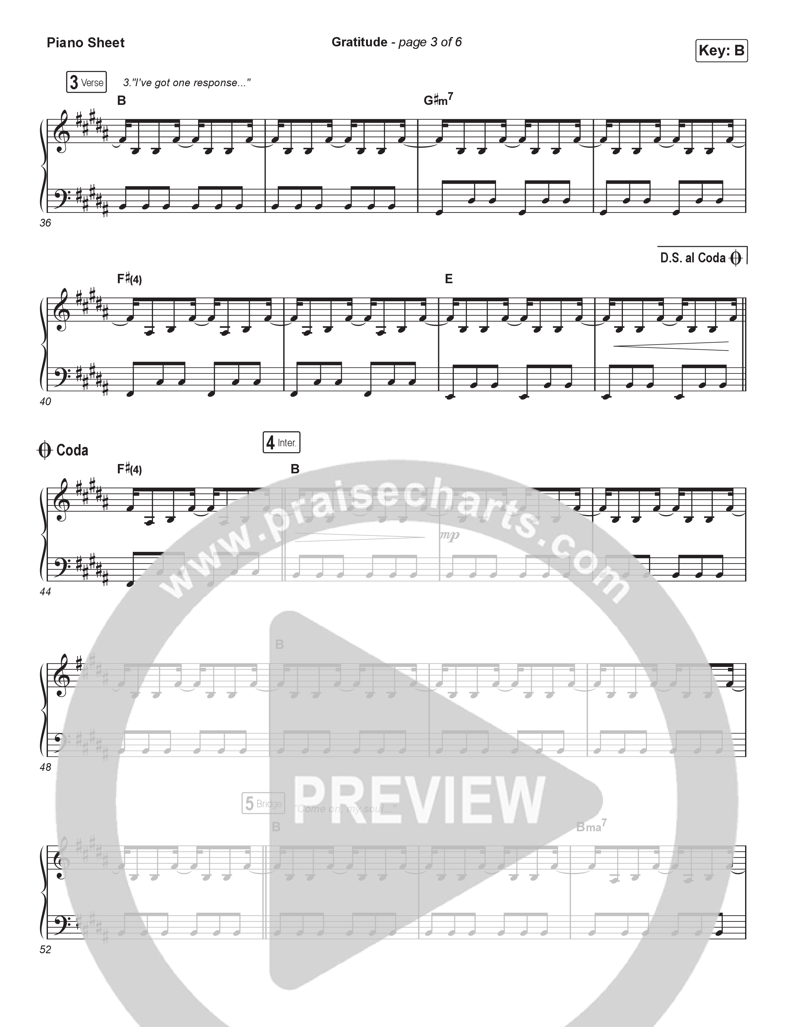 Gratitude (Choral Anthem SATB) Piano Sheet (Brandon Lake / Arr. Luke Gambill)