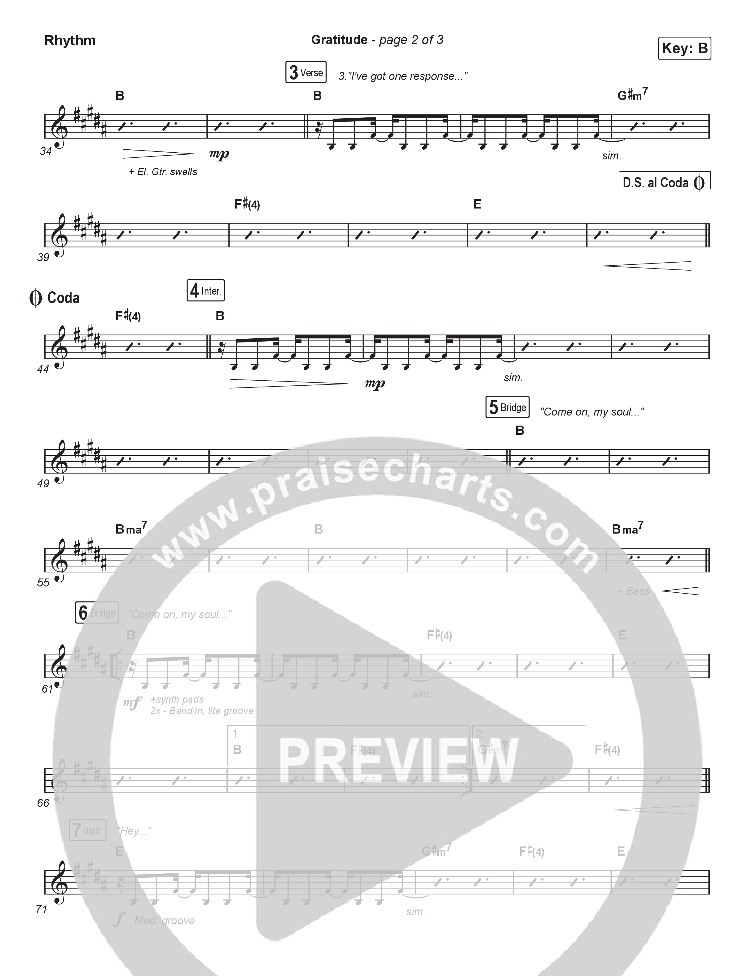 Gratitude (Choral Anthem SATB) Rhythm Chart (Brandon Lake / Arr. Luke Gambill)