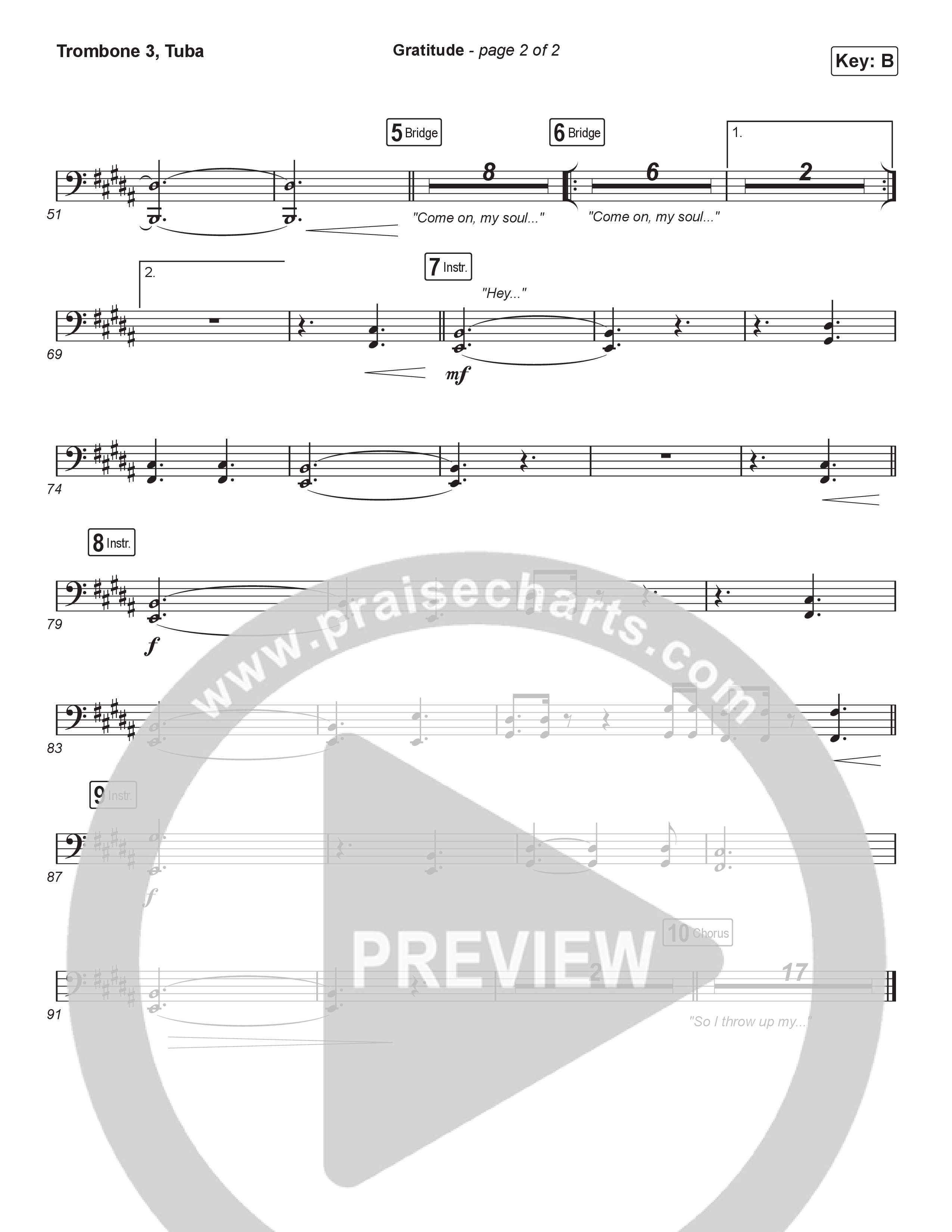 Gratitude (Choral Anthem SATB) Trombone 3/Tuba (Brandon Lake / Arr. Luke Gambill)