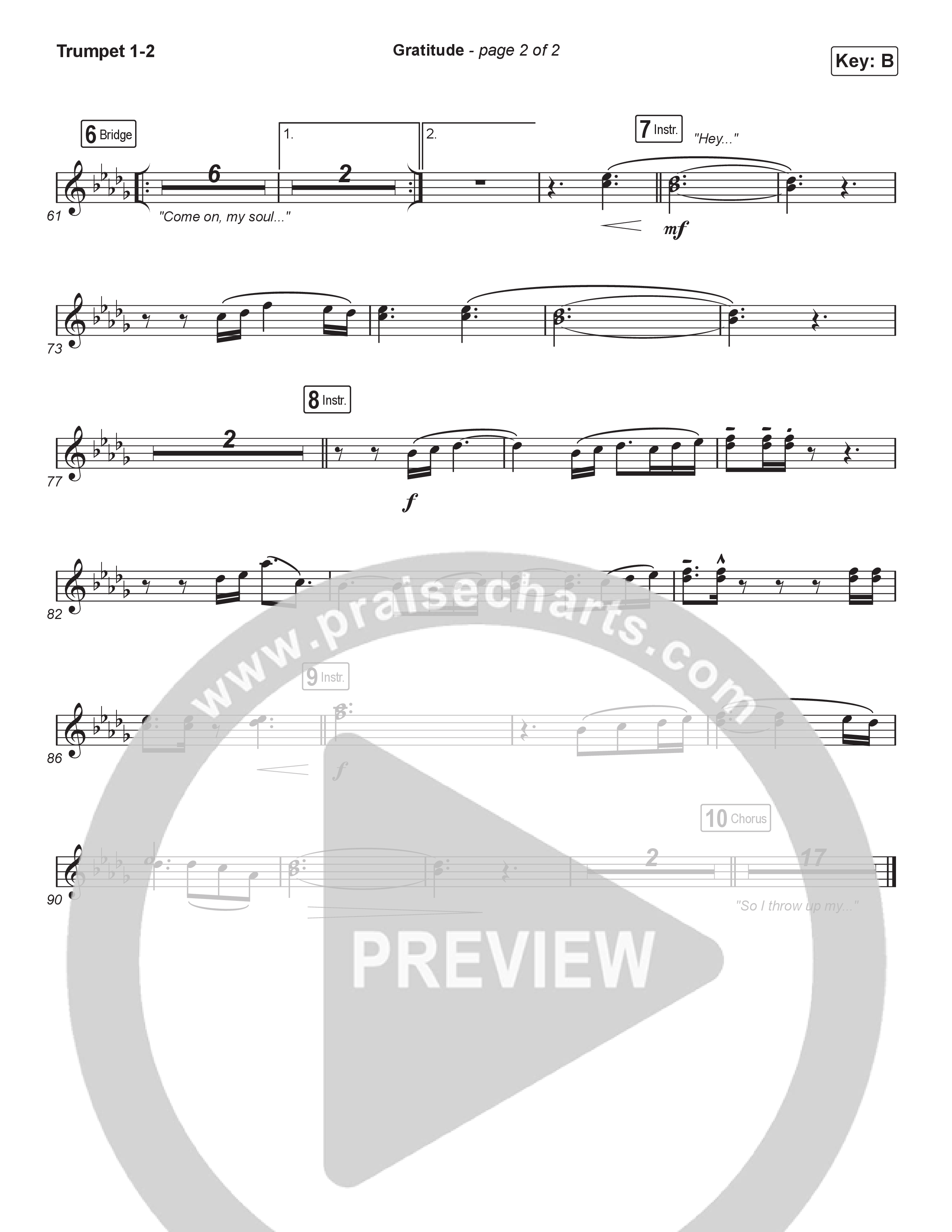 Gratitude (Choral Anthem SATB) Trumpet 1,2 (Brandon Lake / Arr. Luke Gambill)