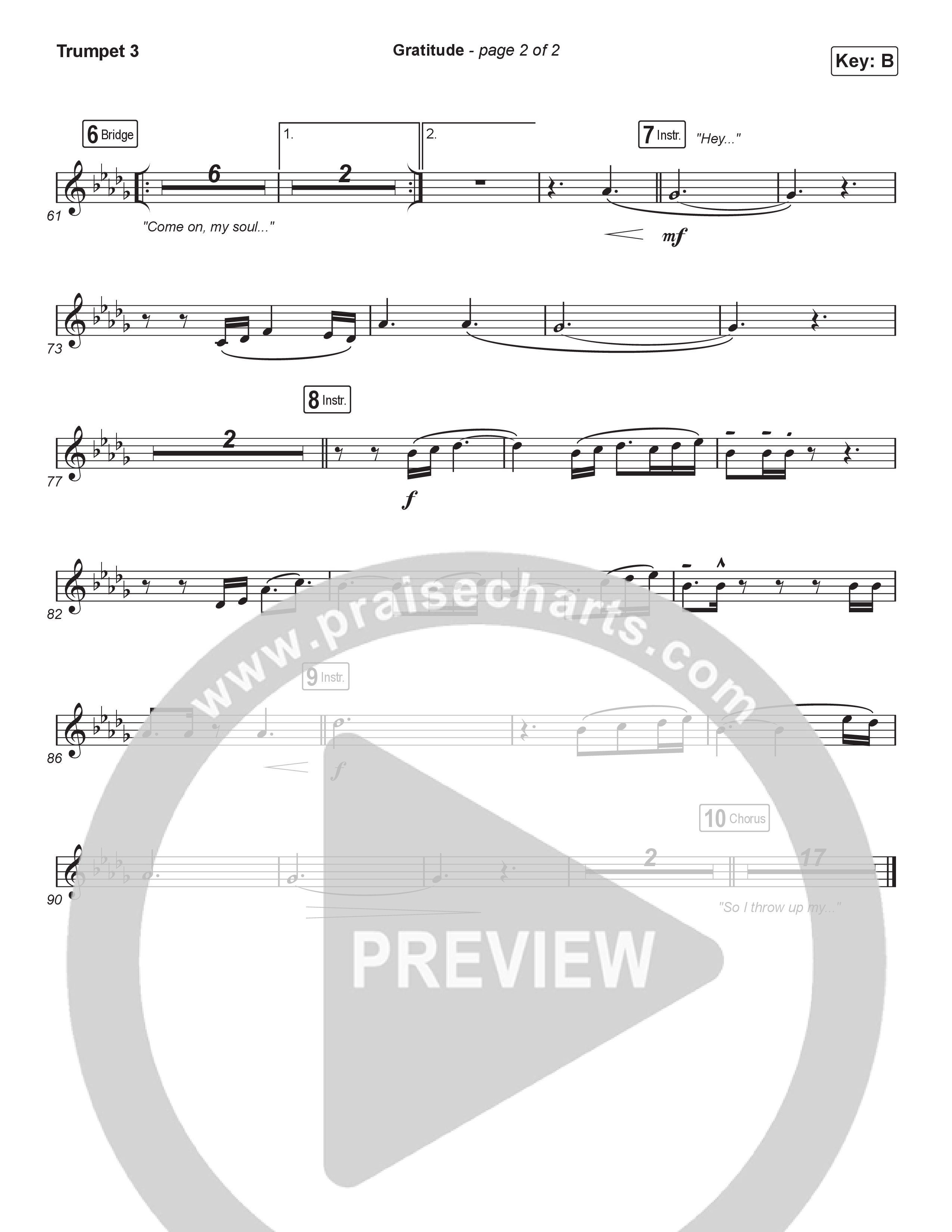 Gratitude (Choral Anthem SATB) Trumpet 3 (Brandon Lake / Arr. Luke Gambill)
