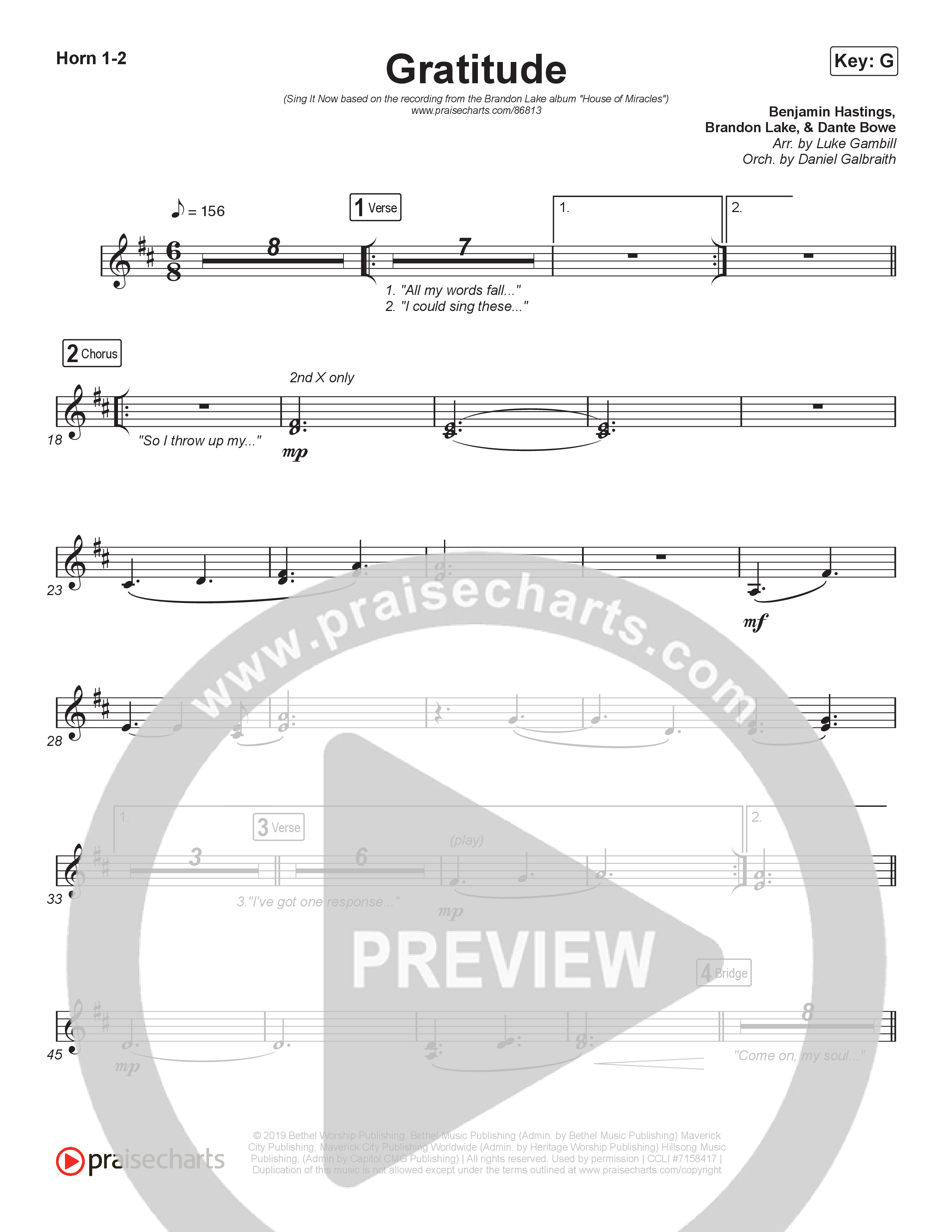 Gratitude (Sing It Now) French Horn 1/2 (Brandon Lake / Arr. Luke Gambill)