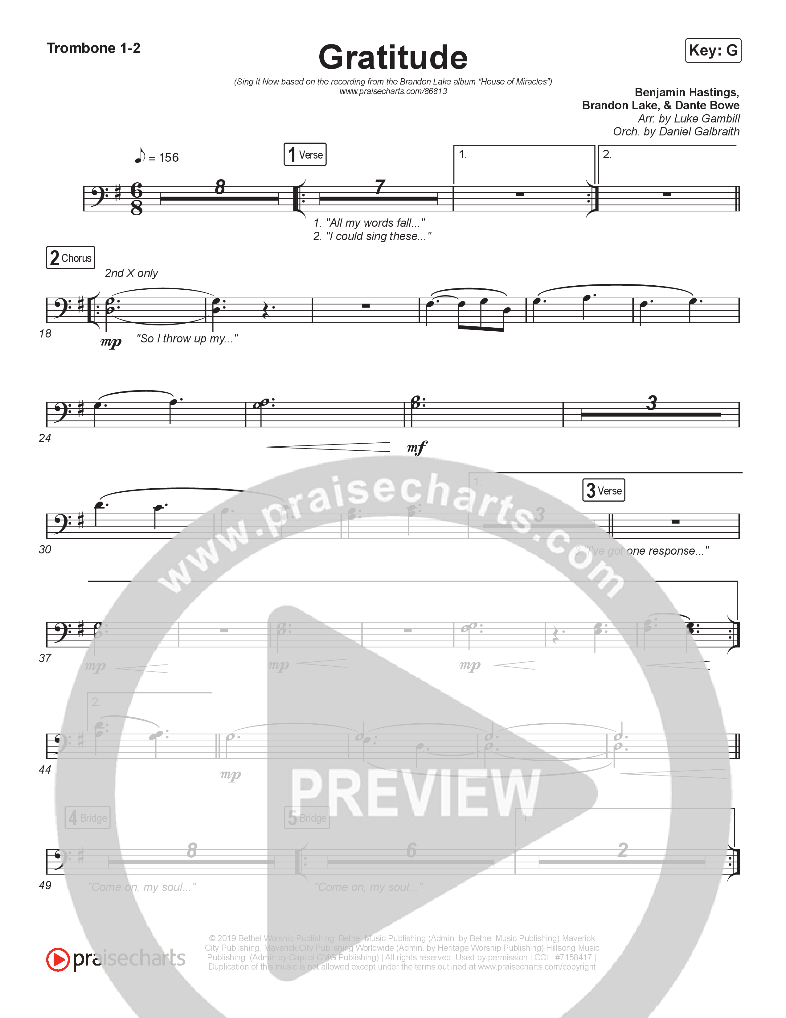 Gratitude (Sing It Now) Trombone 1/2 (Brandon Lake / Arr. Luke Gambill)