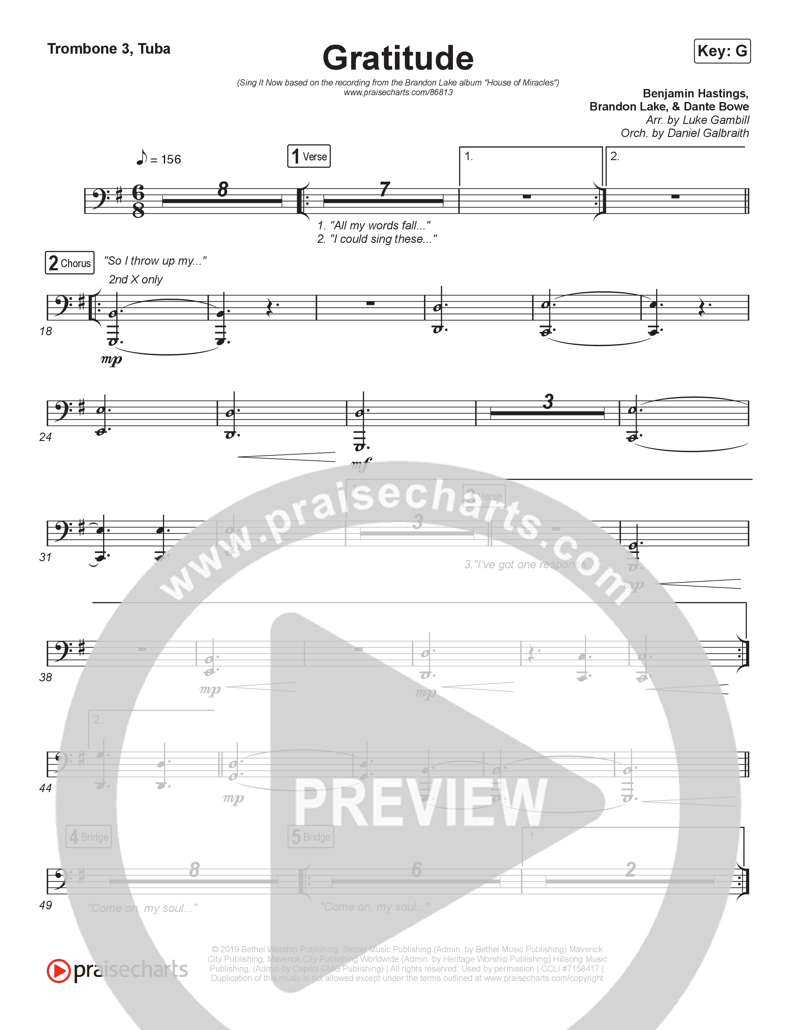 Gratitude (Sing It Now) Trombone 3/Tuba (Brandon Lake / Arr. Luke Gambill)