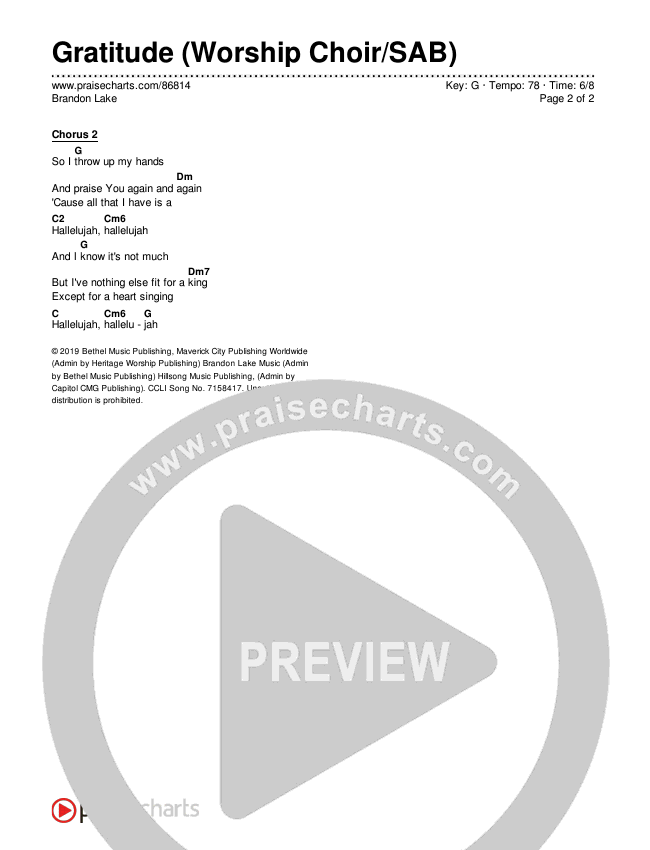 Gratitude (Worship Choir/SAB) Chords & Lyrics (Brandon Lake / Arr. Luke Gambill)
