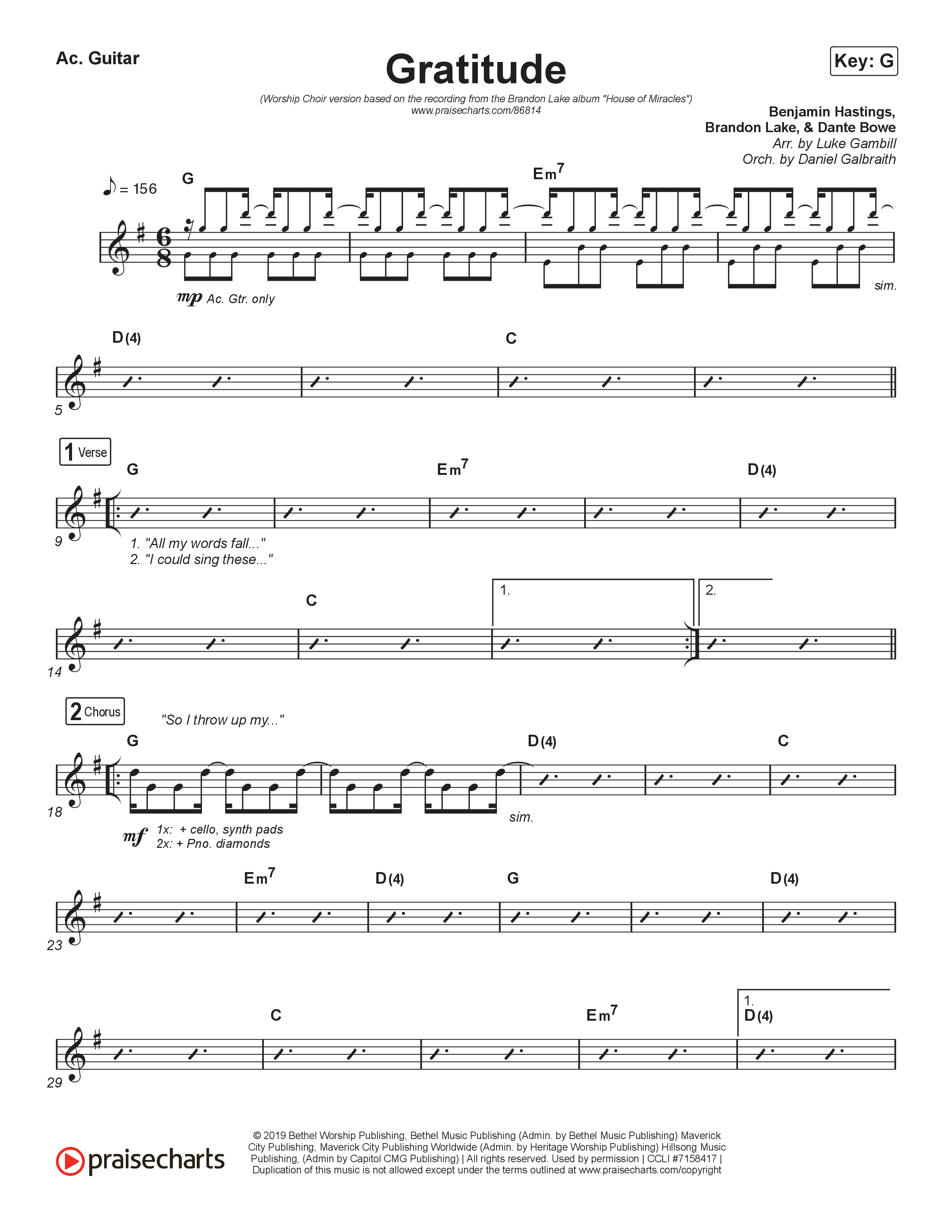 Gratitude (Worship Choir/SAB) Acoustic Guitar (Brandon Lake / Arr. Luke Gambill)