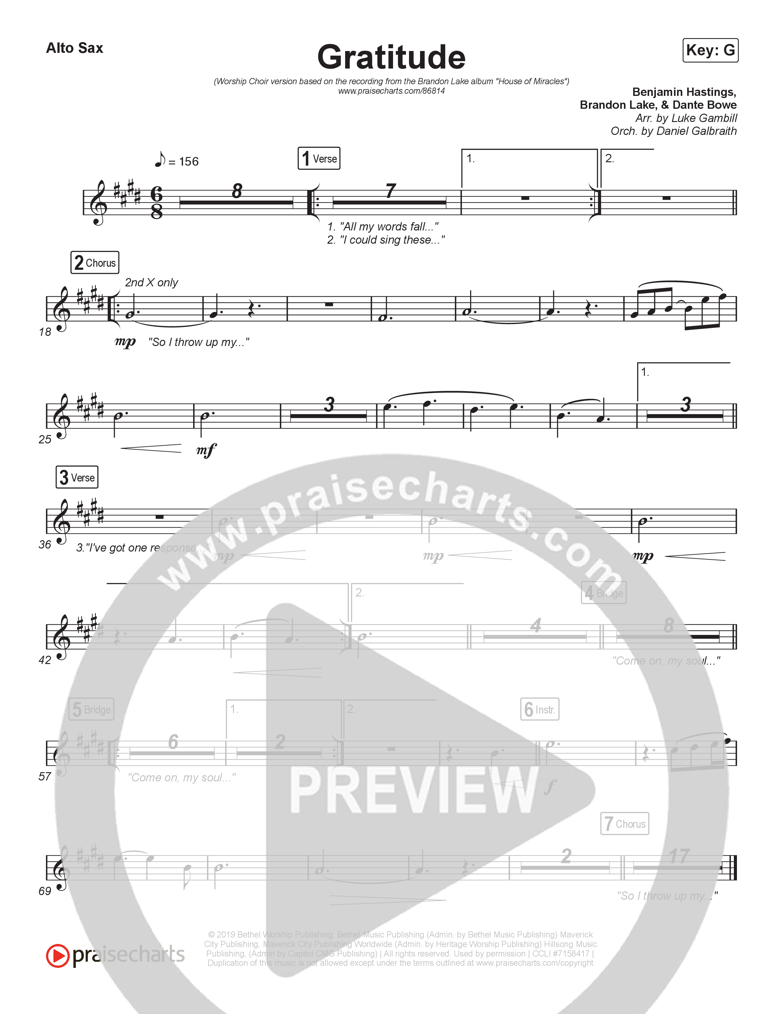 Gratitude (Worship Choir/SAB) Sax Pack (Brandon Lake / Arr. Luke Gambill)