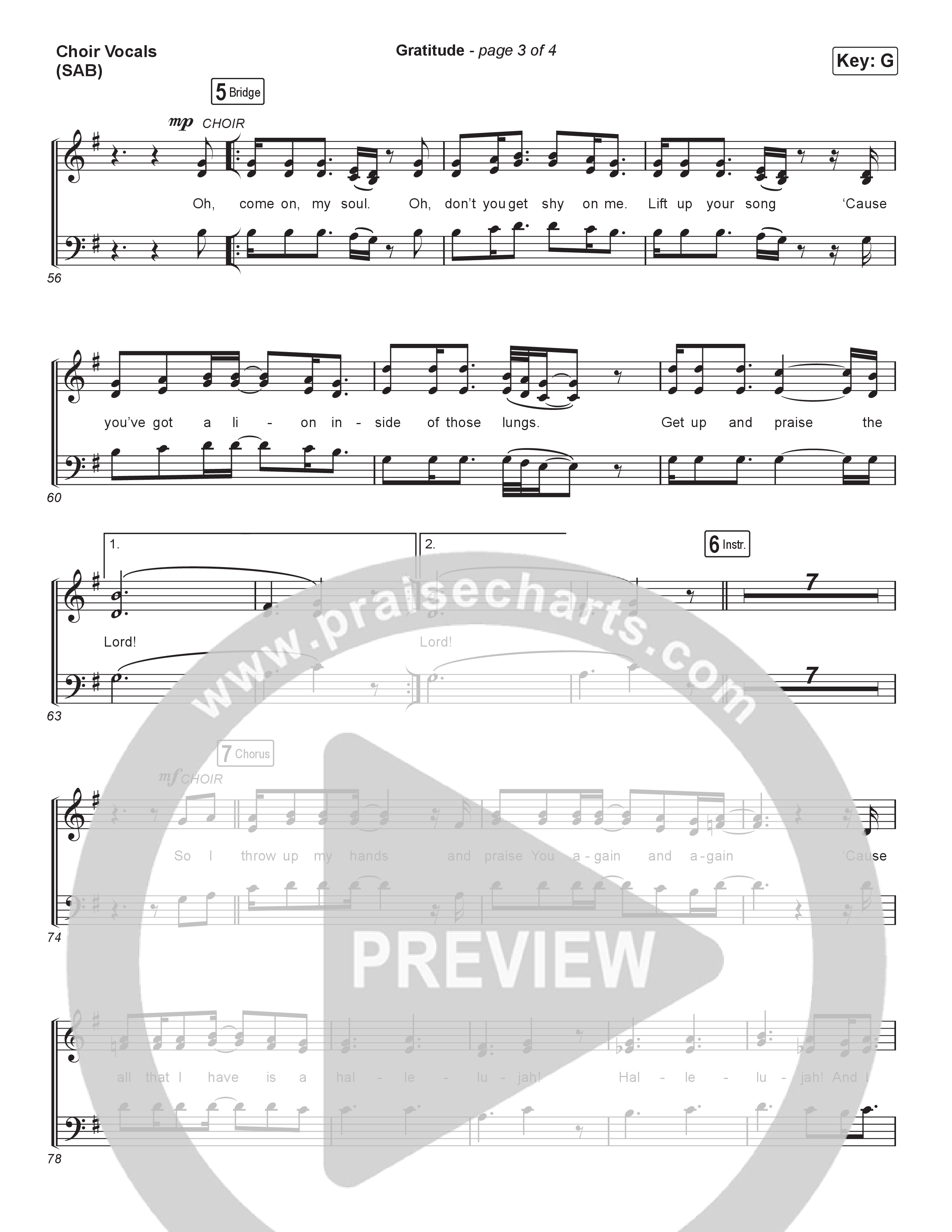 Gratitude (Worship Choir/SAB) Choir Sheet (SAB) (Brandon Lake / Arr. Luke Gambill)