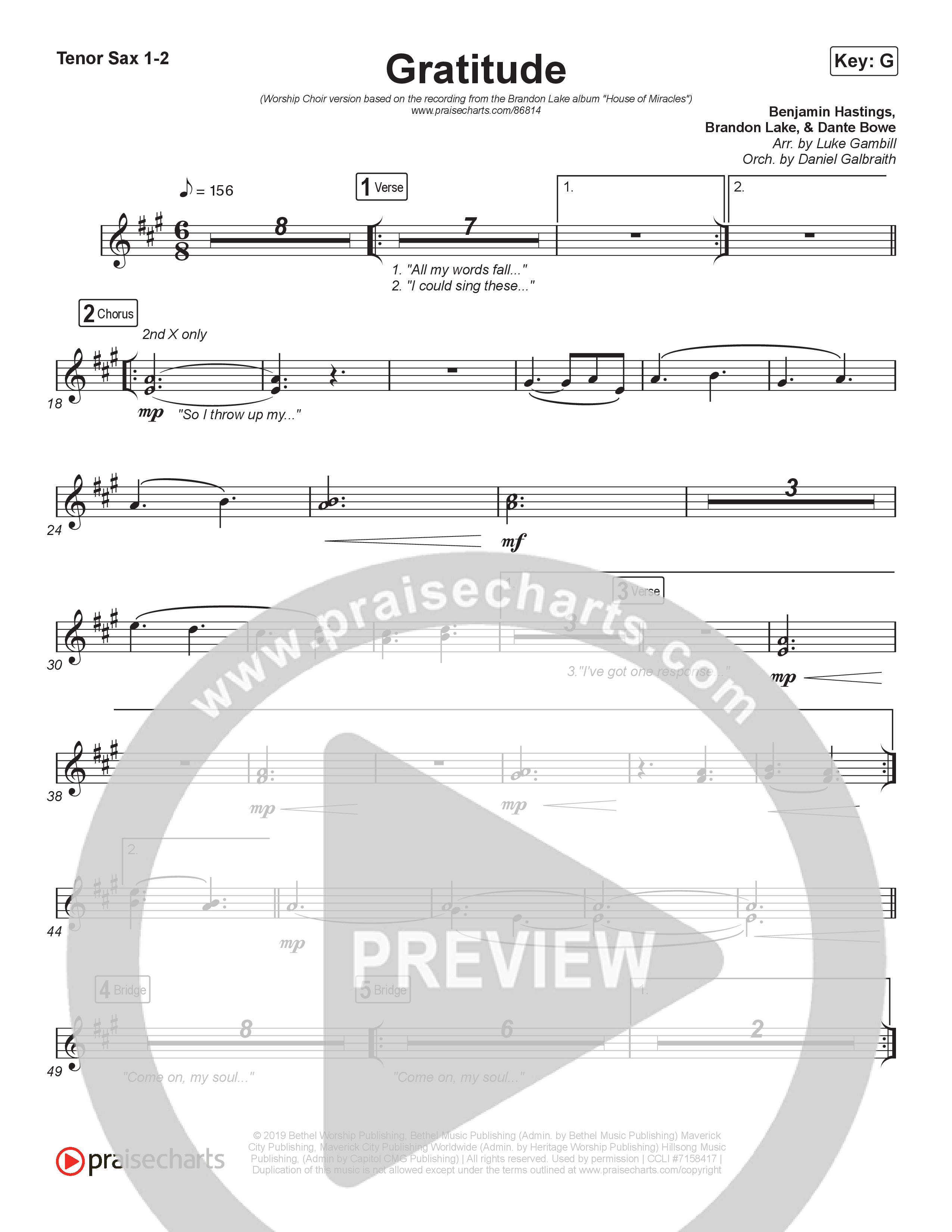 Gratitude (Worship Choir/SAB) Sax Pack (Brandon Lake / Arr. Luke Gambill)