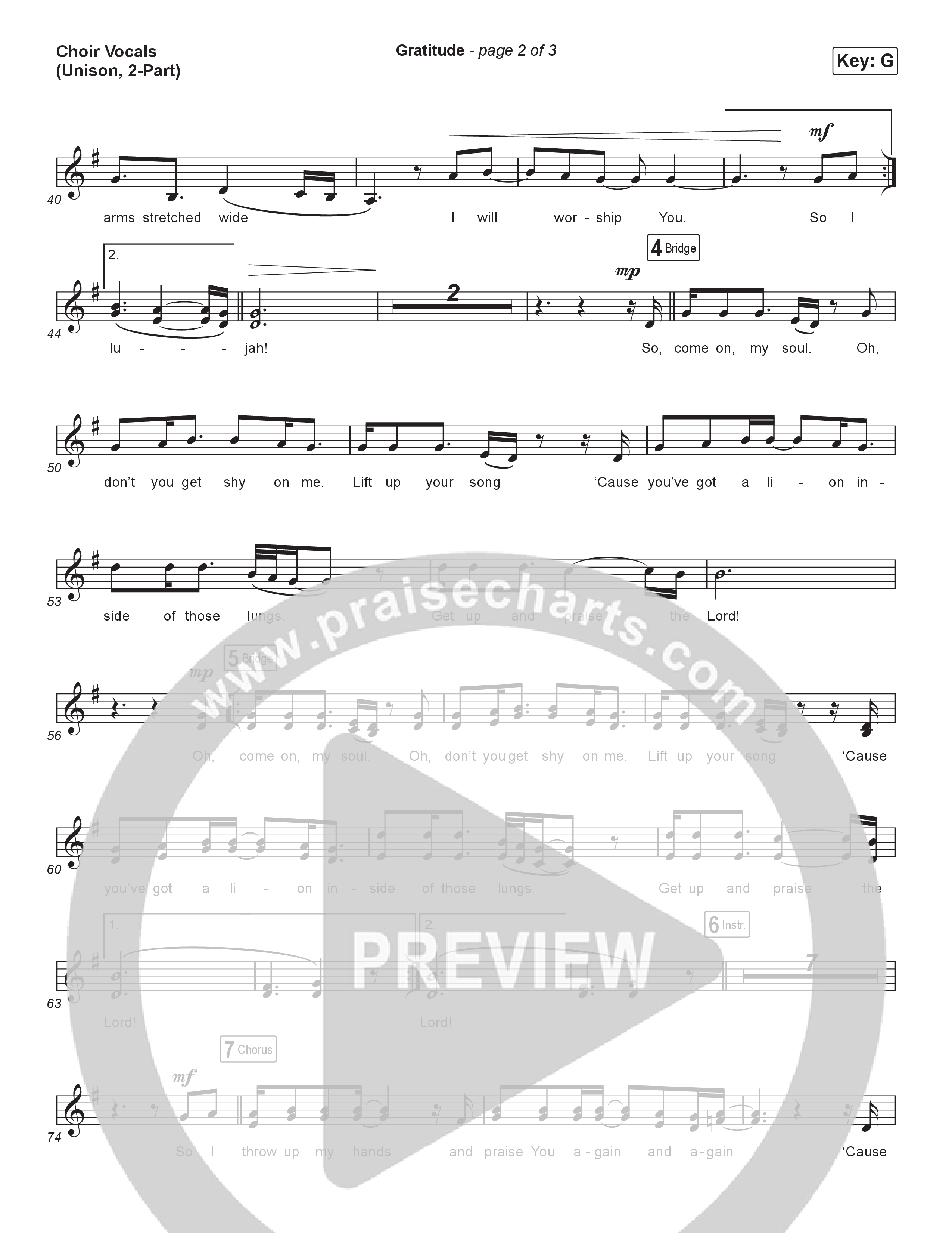 Gratitude (Unison/2-Part) Choir Vocals (Uni/2-Part) (Brandon Lake / Arr. Luke Gambill)