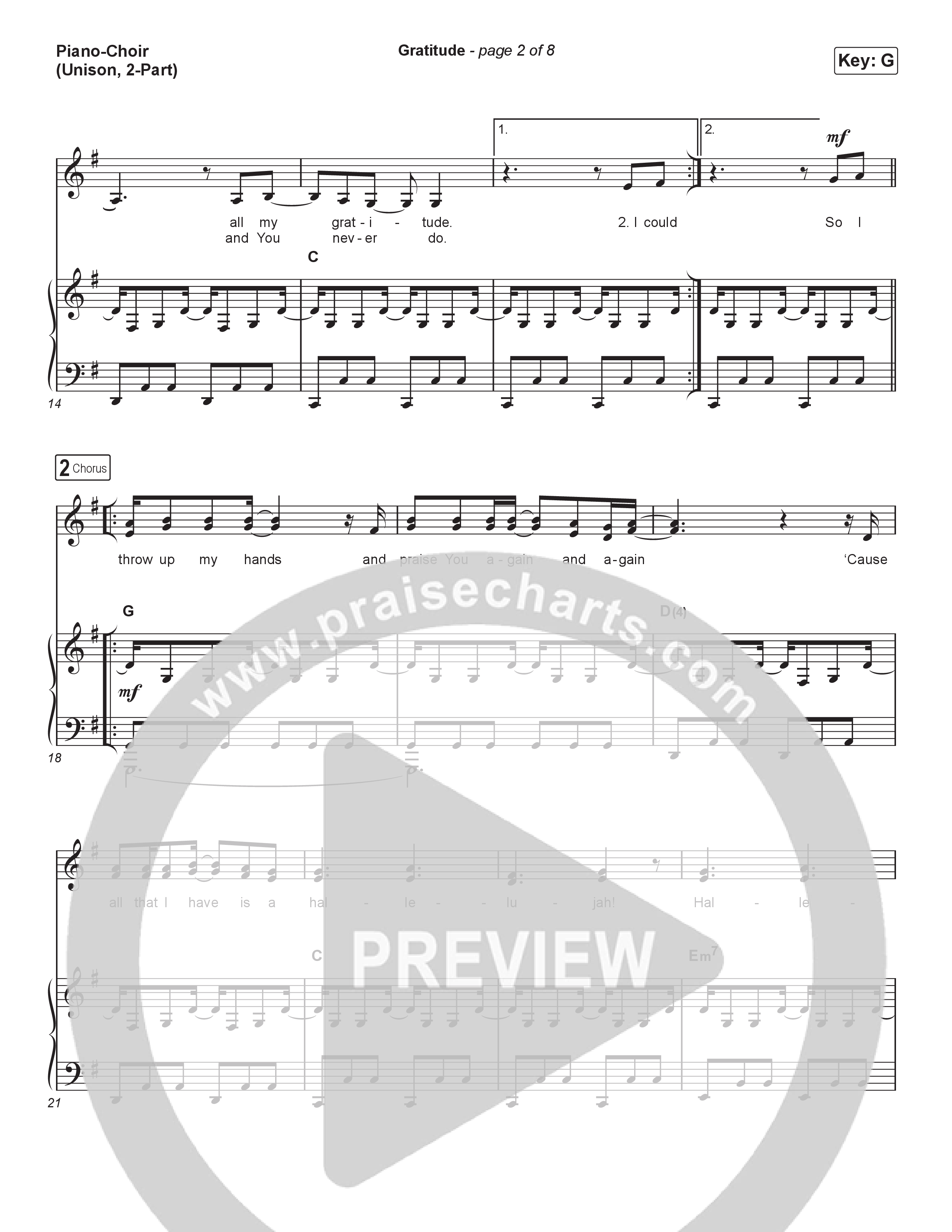 Gratitude (Unison/2-Part) Piano/Choir  (Uni/2-Part) (Brandon Lake / Arr. Luke Gambill)