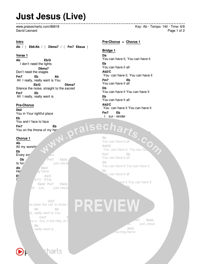 Just Jesus (Live) Chords & Lyrics (David Leonard)
