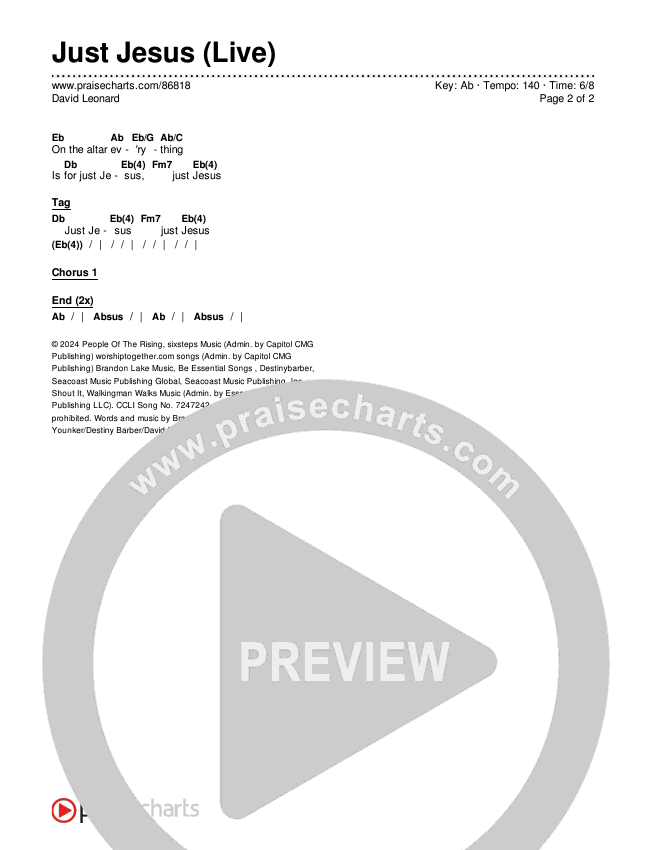 Just Jesus (Live) Chords & Lyrics (David Leonard)