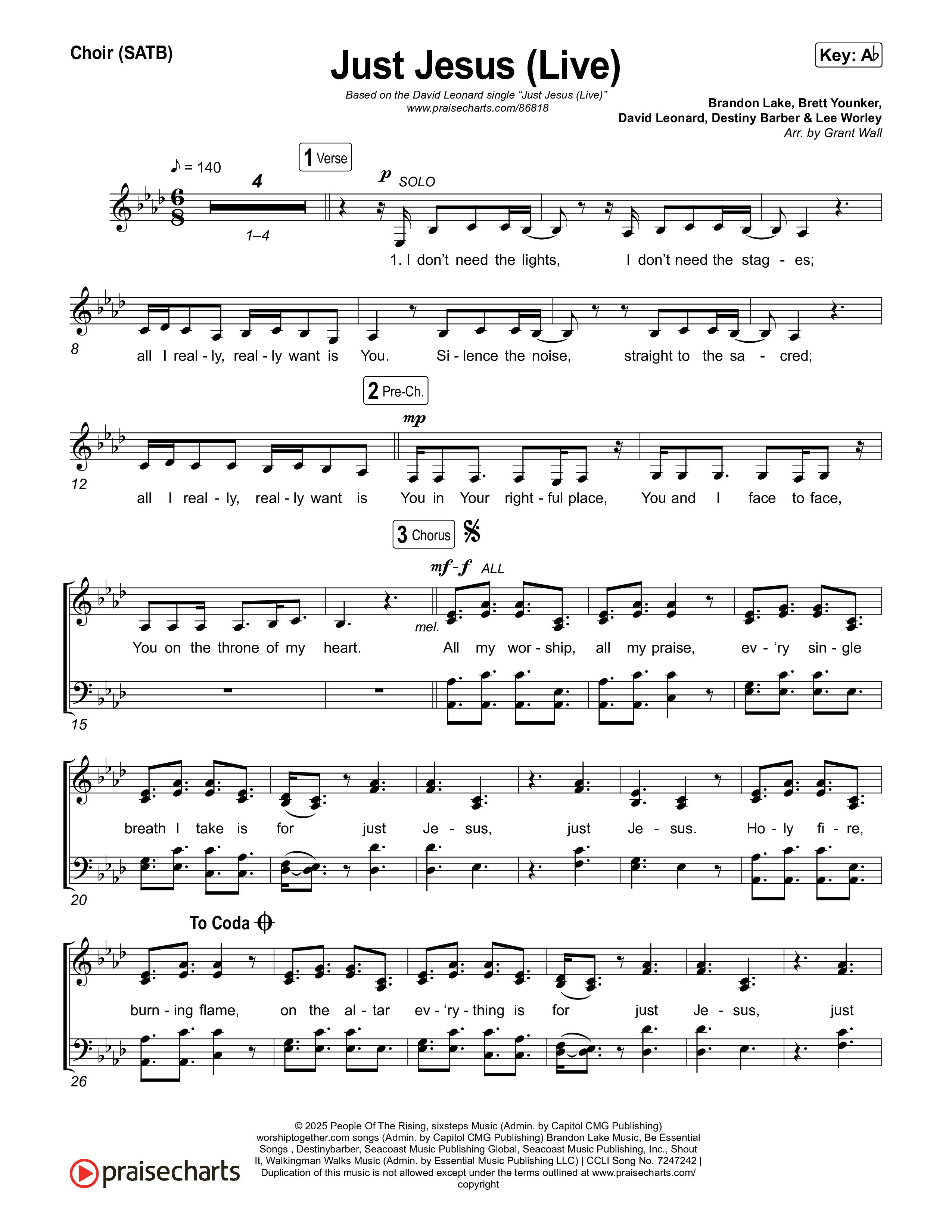 Just Jesus (Live) Choir Sheet (SATB) (David Leonard)