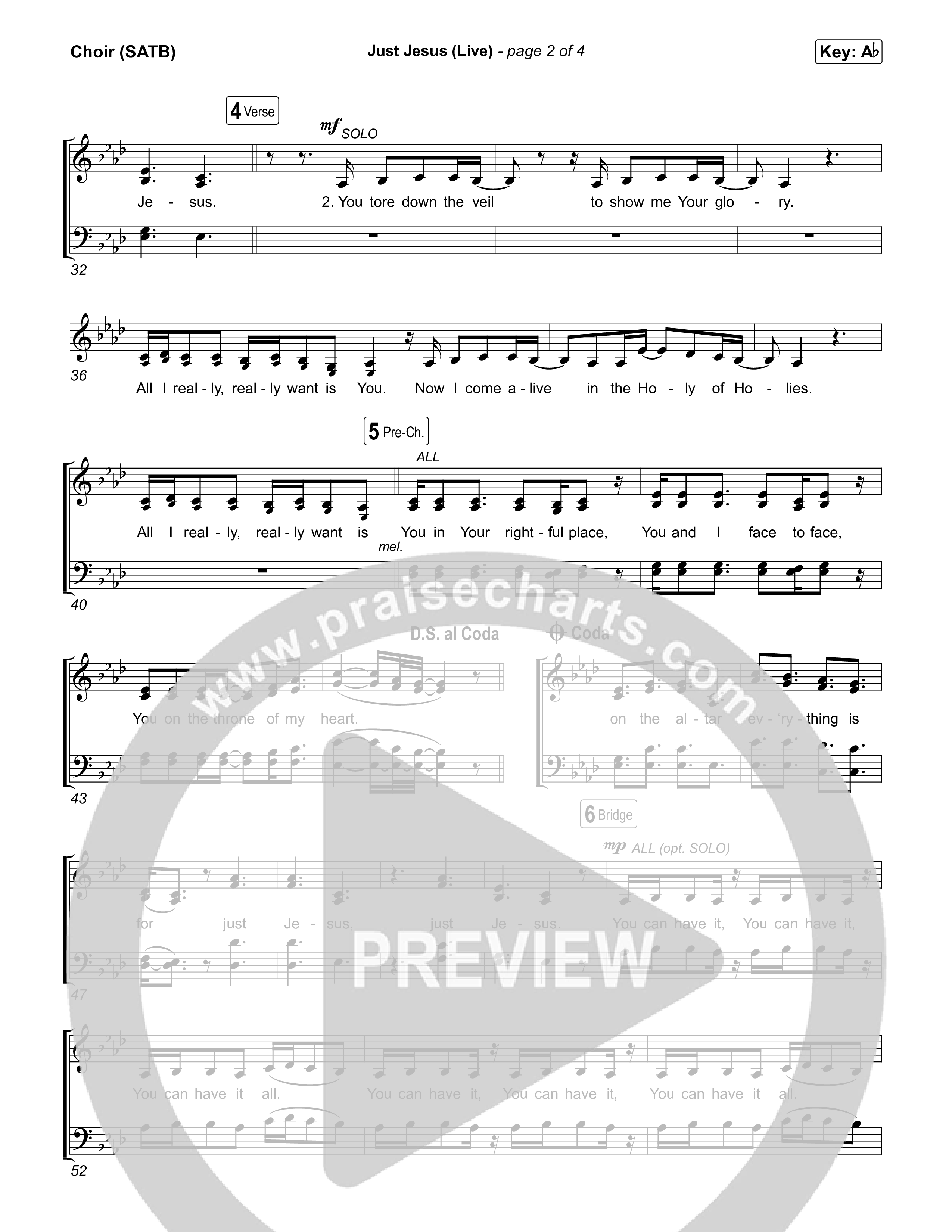 Just Jesus (Live) Choir Sheet (SATB) (David Leonard)