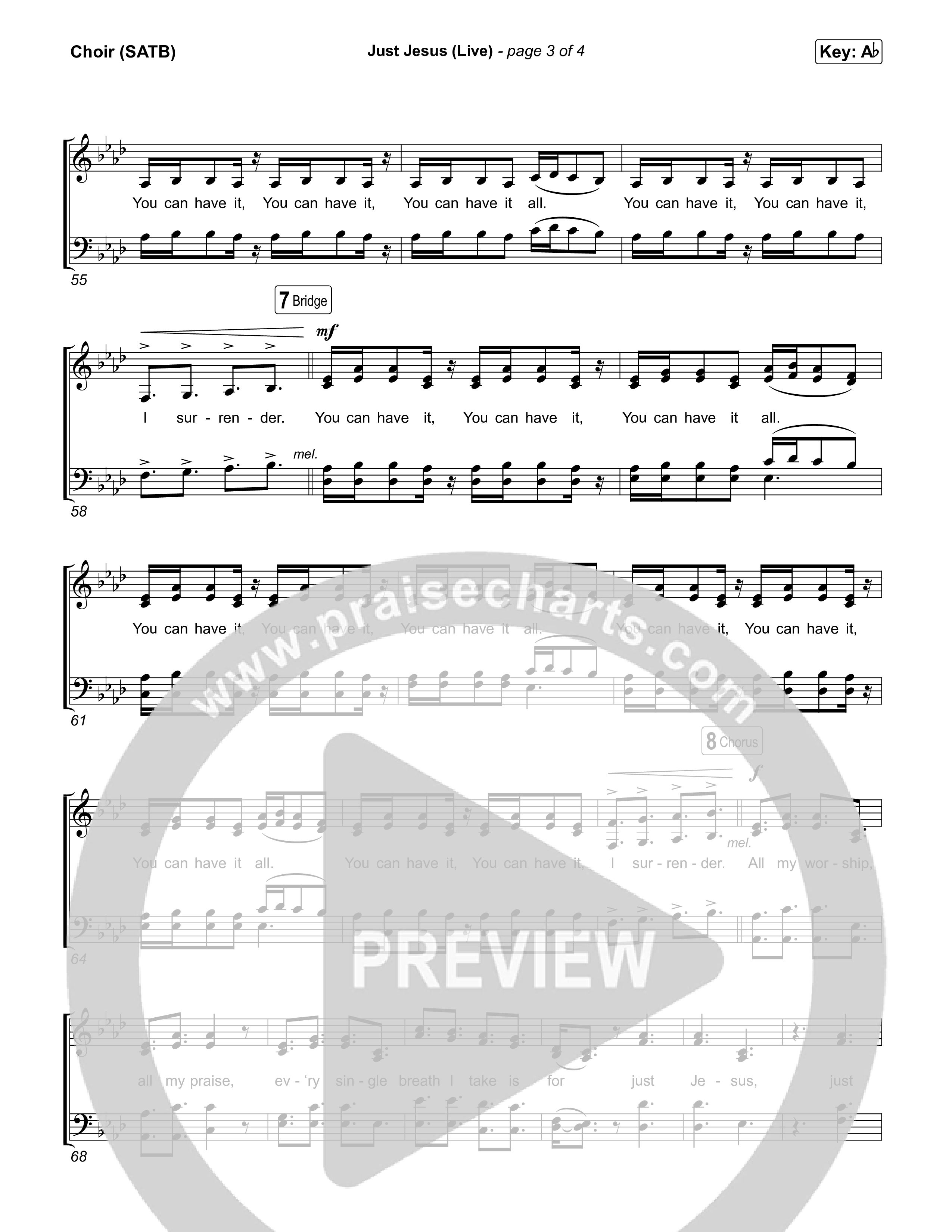 Just Jesus (Live) Choir Sheet (SATB) (David Leonard)